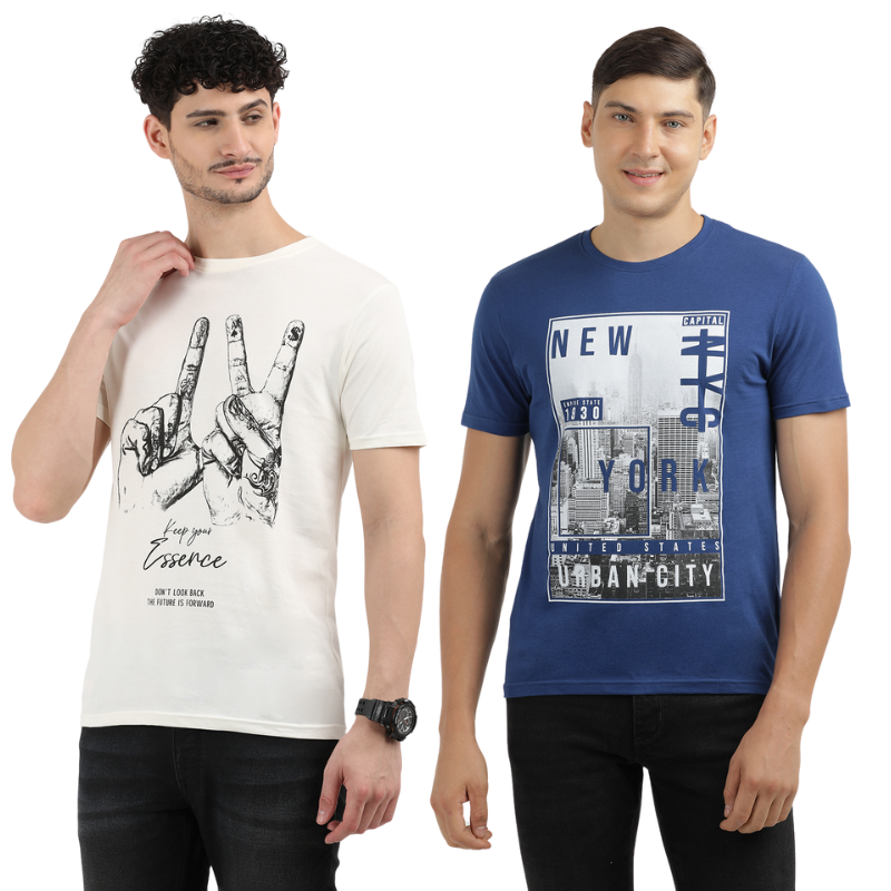 Men's Keep Your Essence & New York Urban City Round Neck Graphic Printed T-Shirt Pack of 2