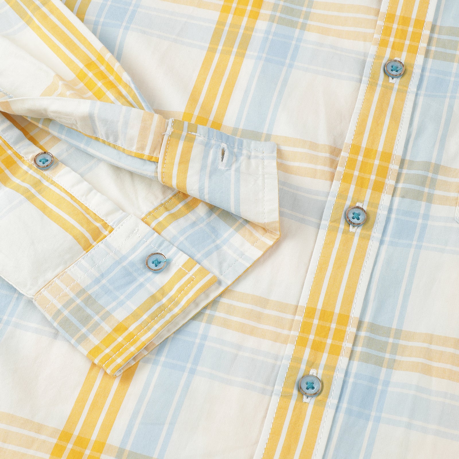 Men's Yellow and Light Blue Plaid Button Down Shirt