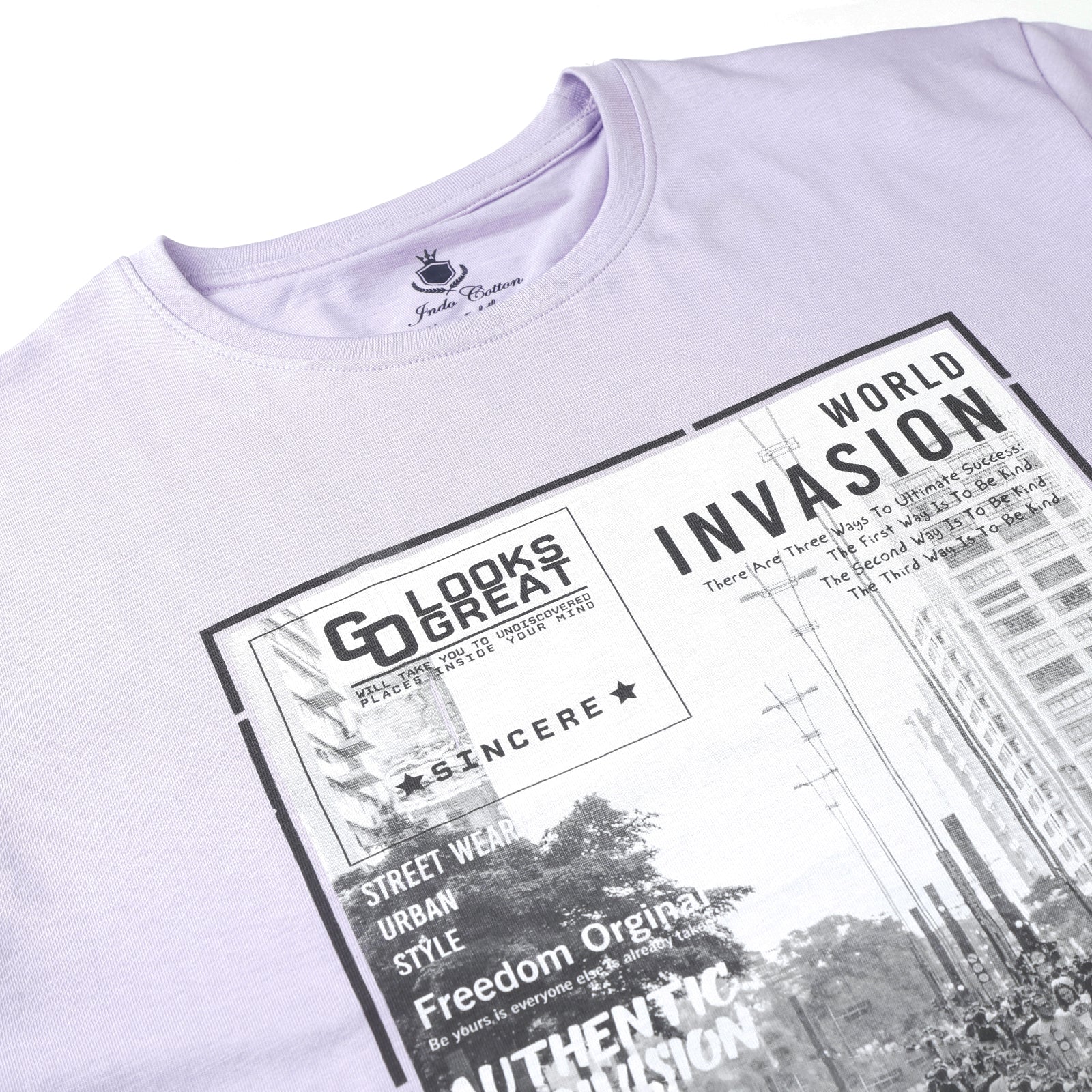 Men's Lavender World Invasion Find Your Way Round Neck Printed T-Shirt