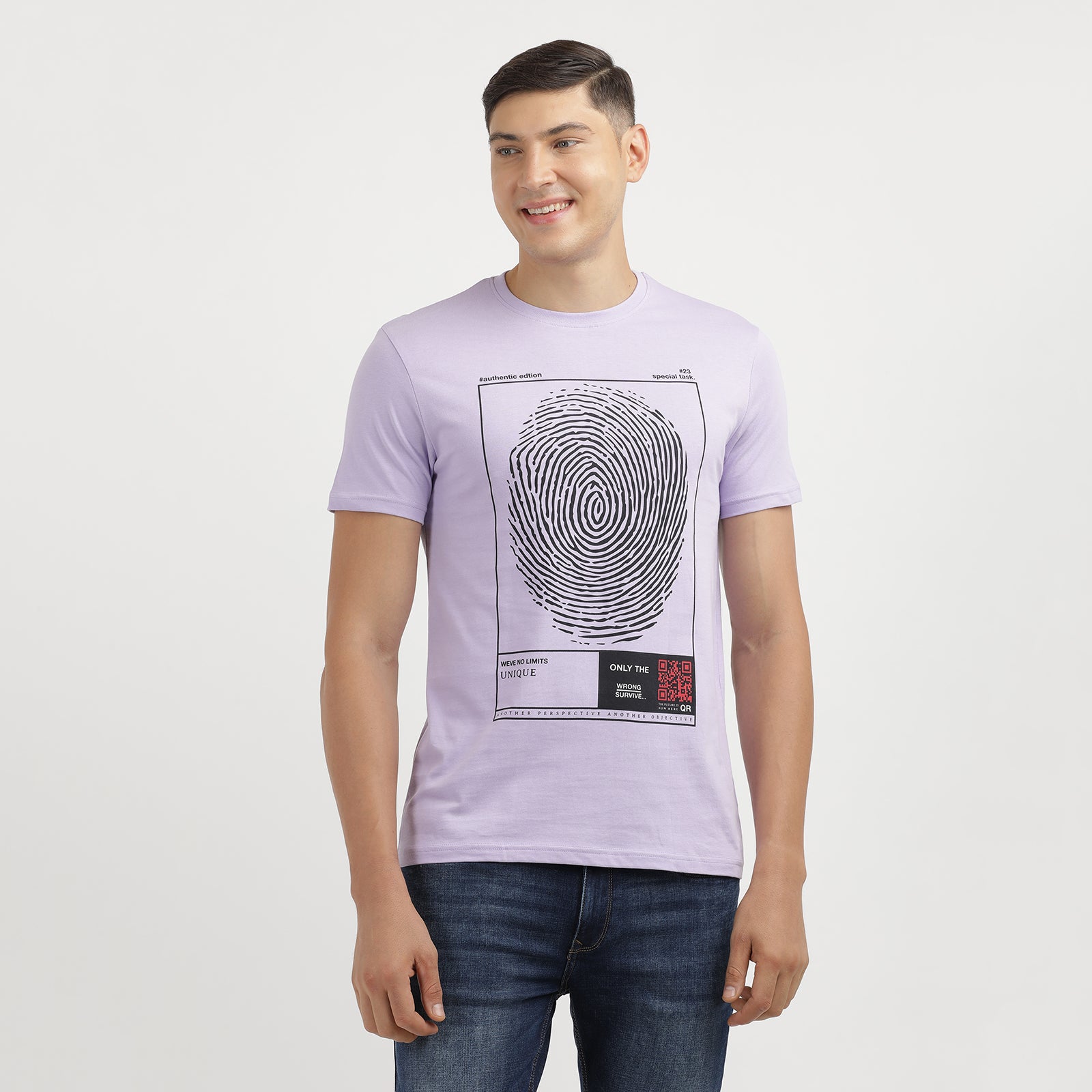 Lavender Authentic Edition Crew Neck Printed T-Shirt