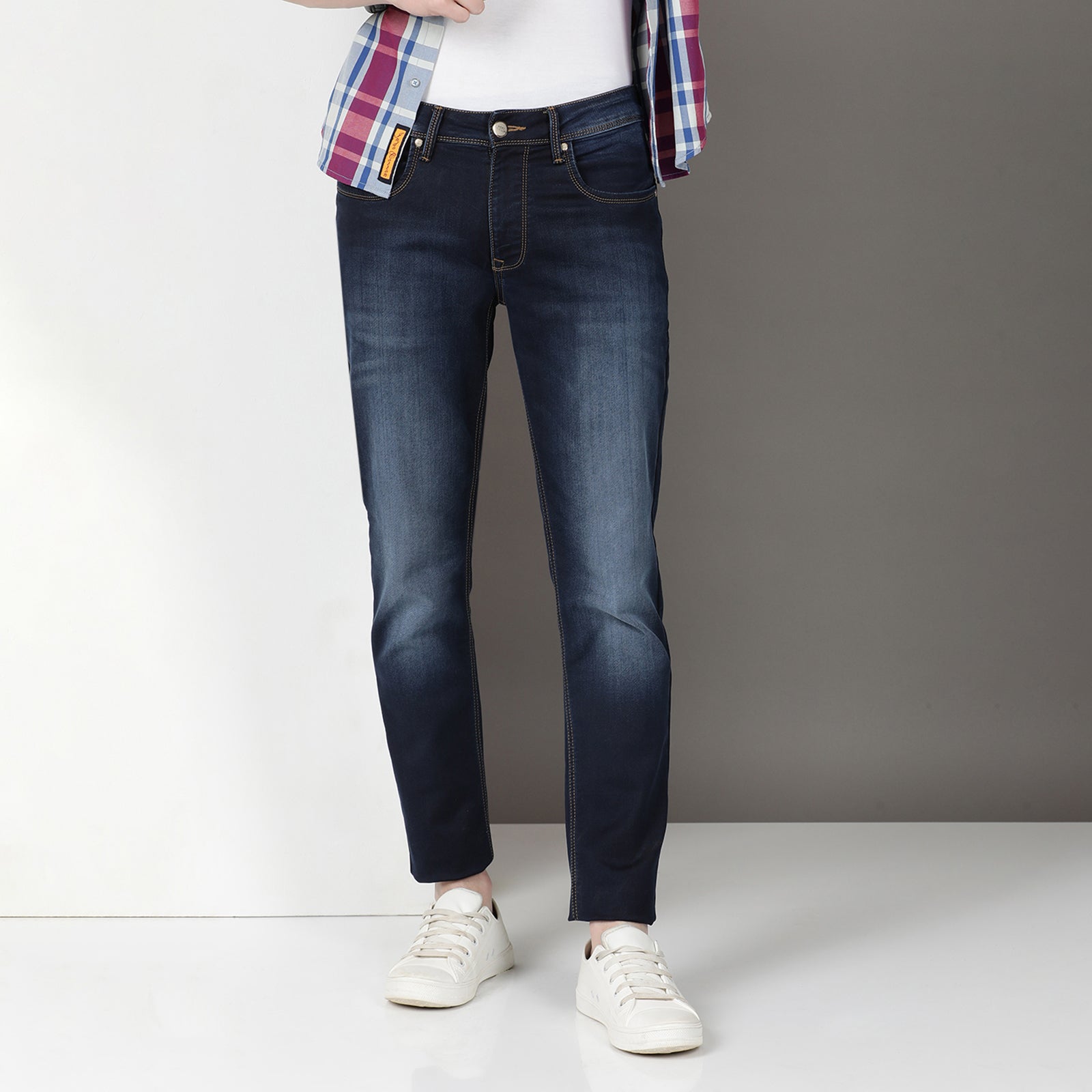 Light Wash Navy Midrise Slim Fit Jeans