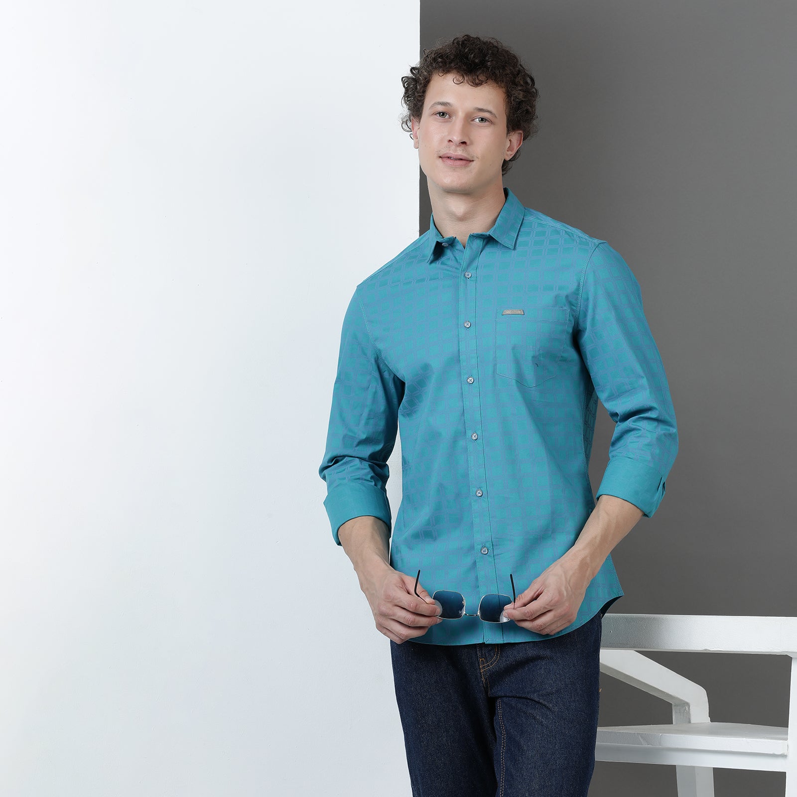 Blue Printed Checks Full Sleeve Shirt