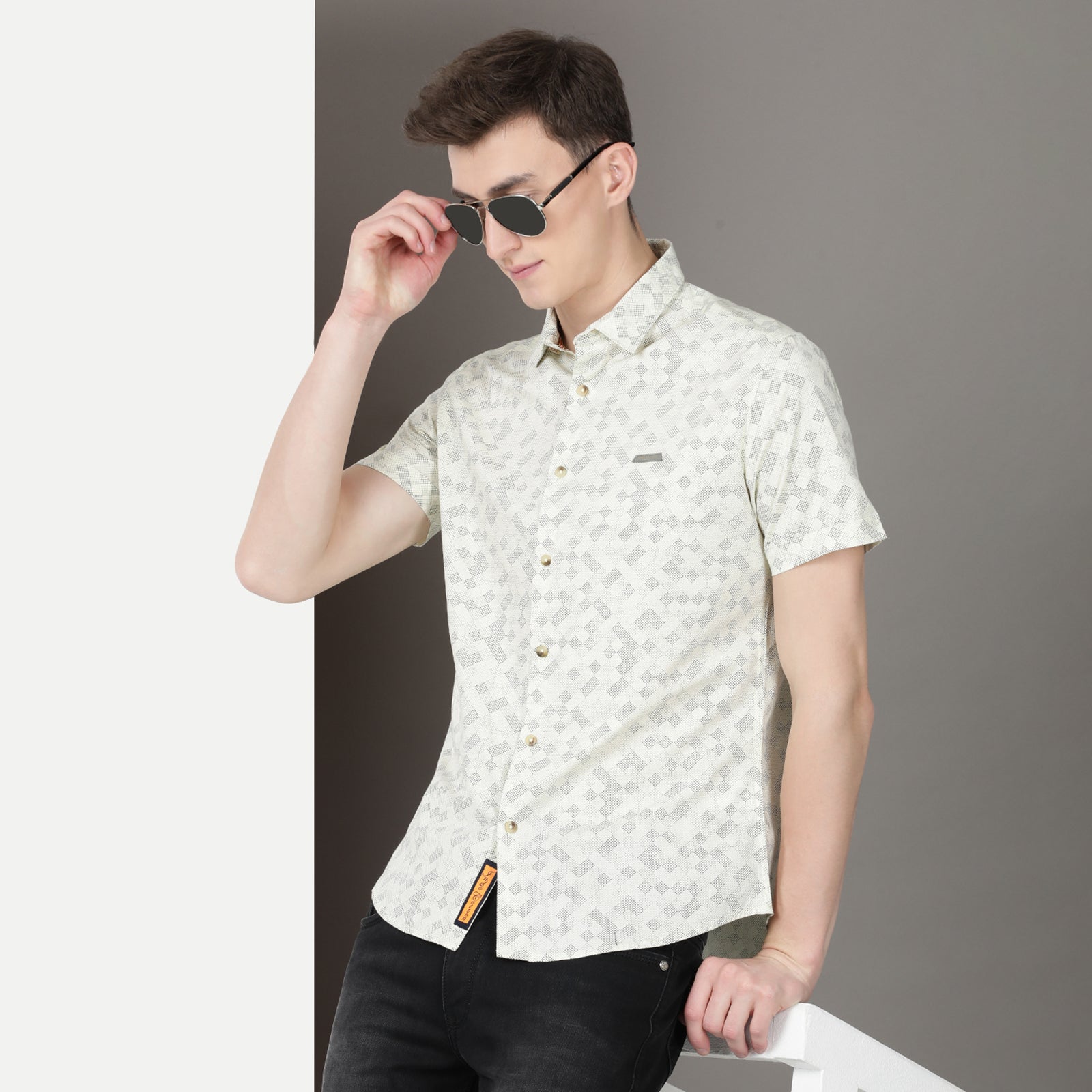 Glass Green Half Sleeve Printed Shirt