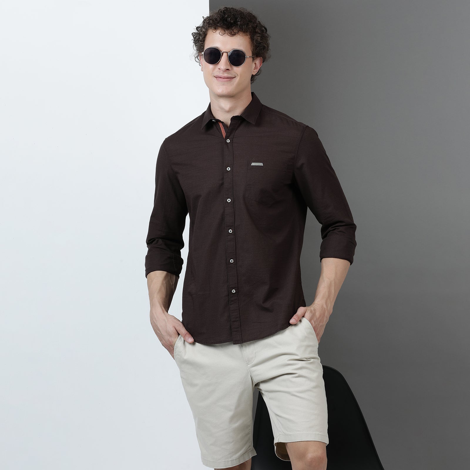 Coffee color Solid Full Sleeve Shirt