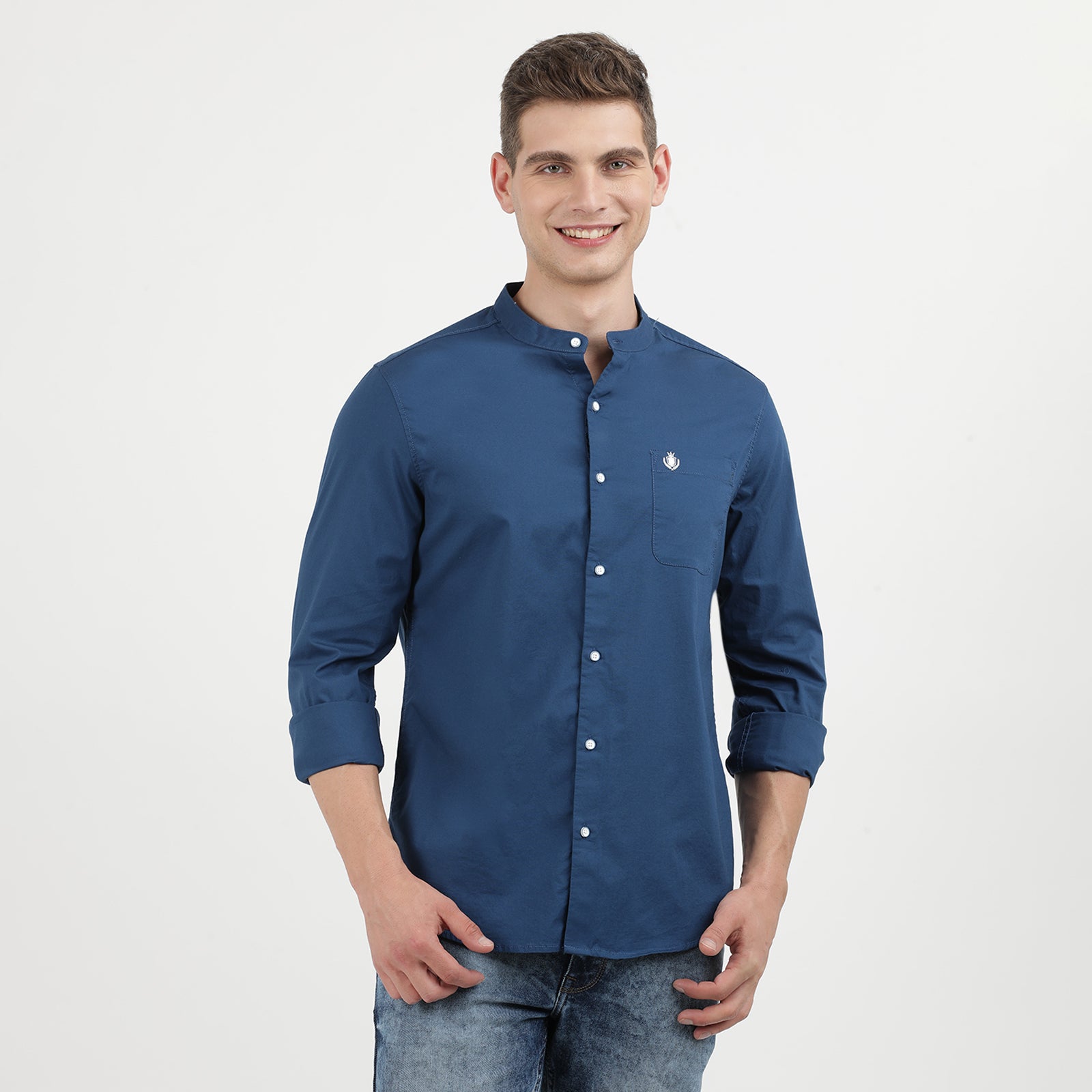 Babyhug Cotton Woven Full Sleeves Mandarin Collar Shirt & Jeans - Dark Pink & Blue main image 0