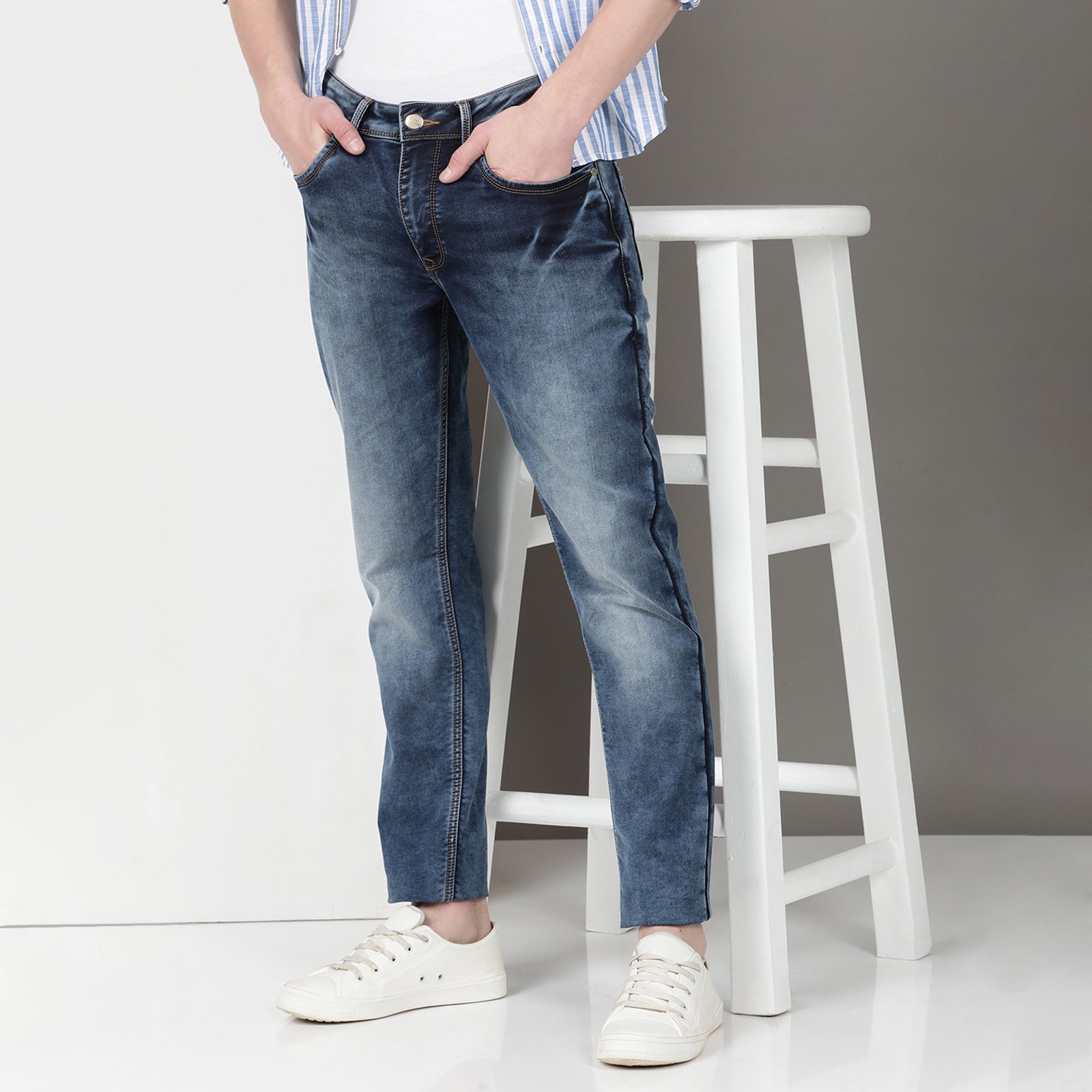 Dark Wash Navy Midrise Slim Fit Jeans