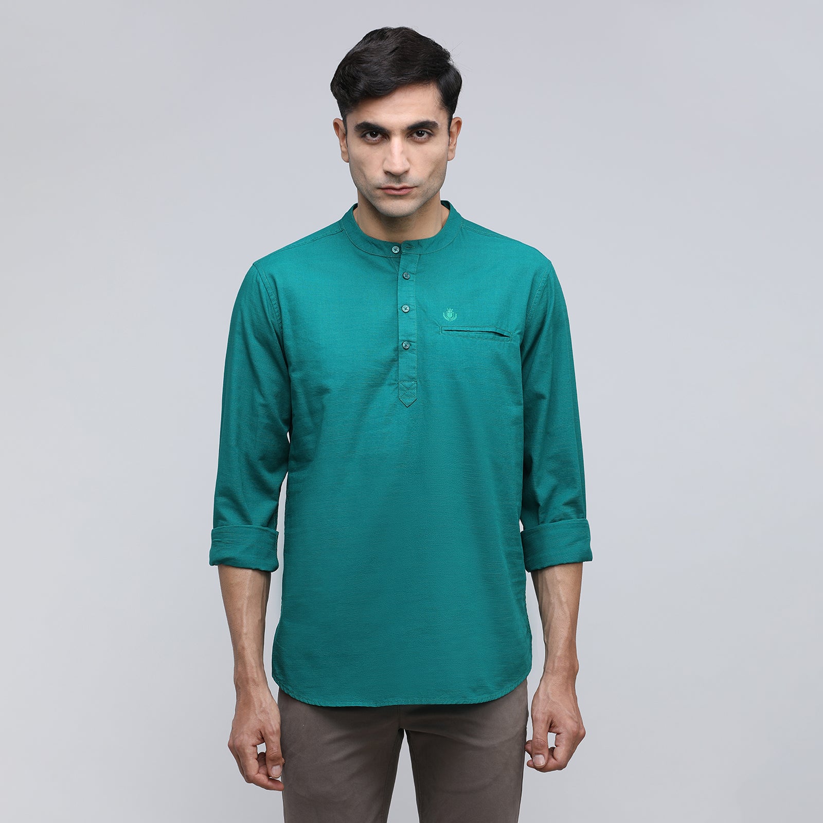 Indo cotton Men's Solid Full Sleeve Kurthi
