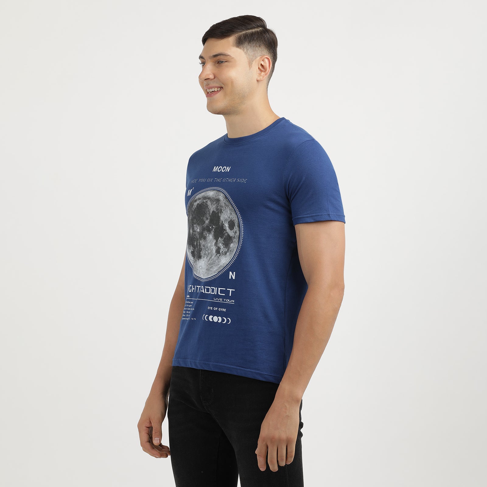 Men's Navy Poeny Night Addict Graphic Print Crew Neck T-Shirt