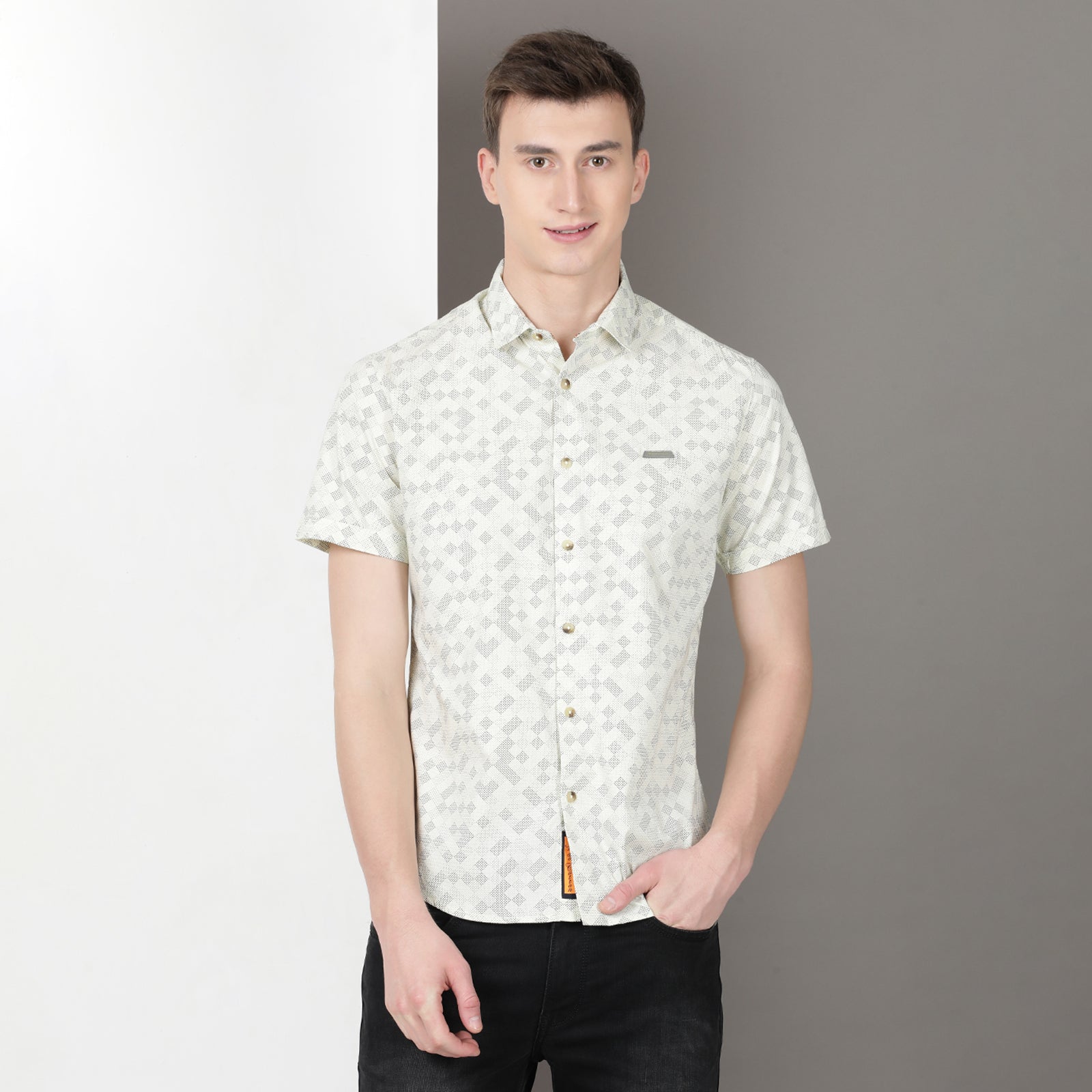 Glass Green Half Sleeve Printed Shirt