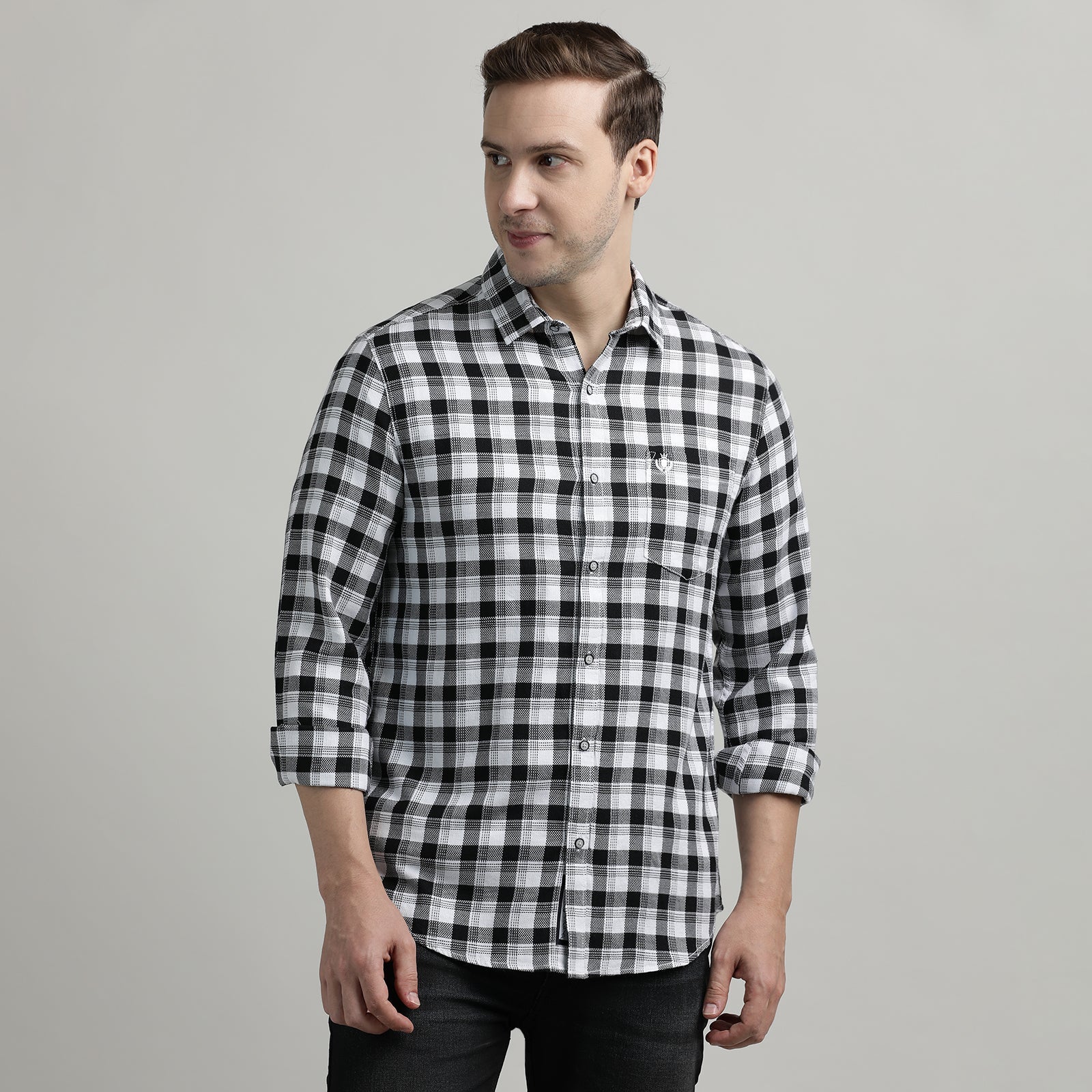 Black & White Check Borg Lined Long Sleeve Shirt main image 0
