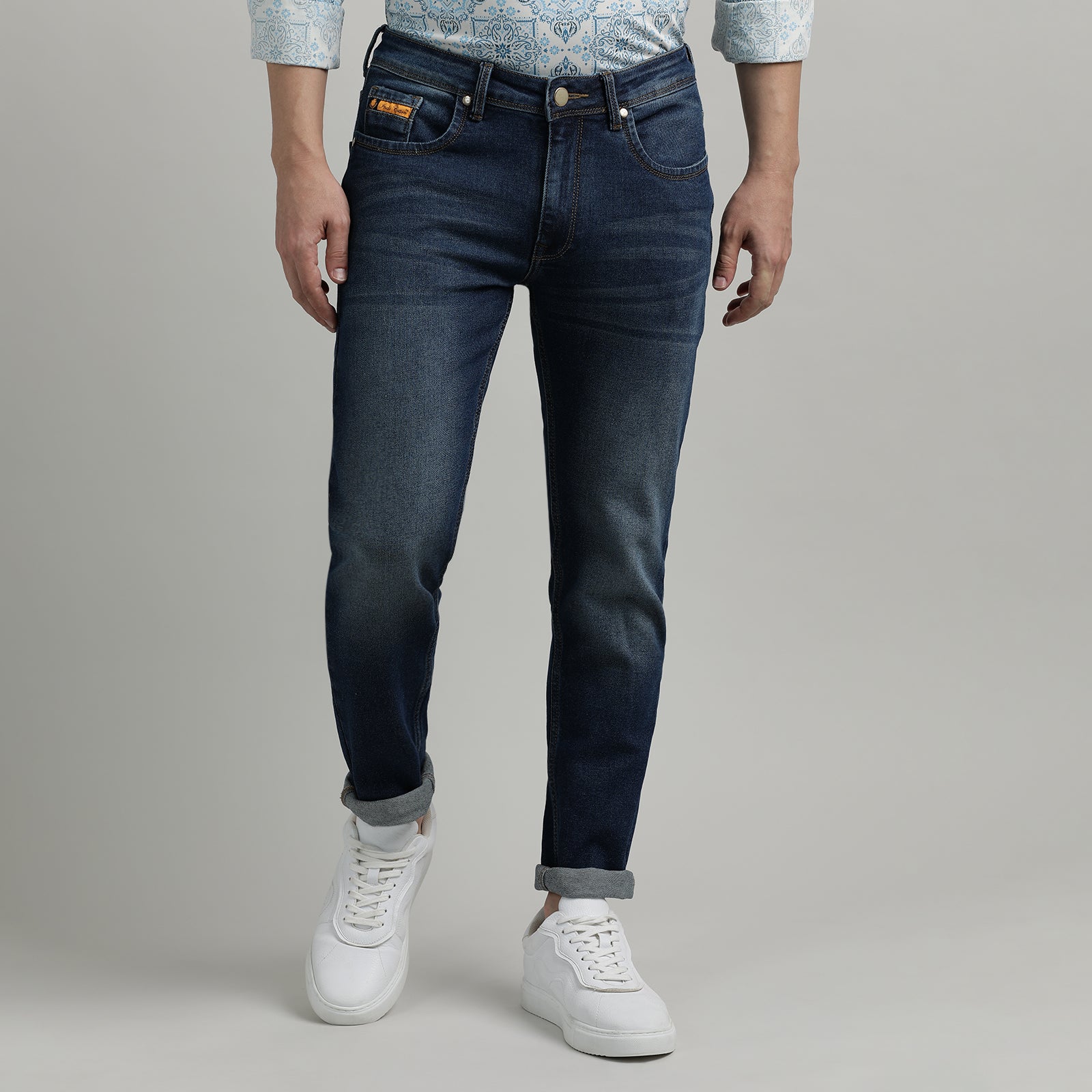 Denim Navy Light Wash Mid Rise Silm Fit Jeans