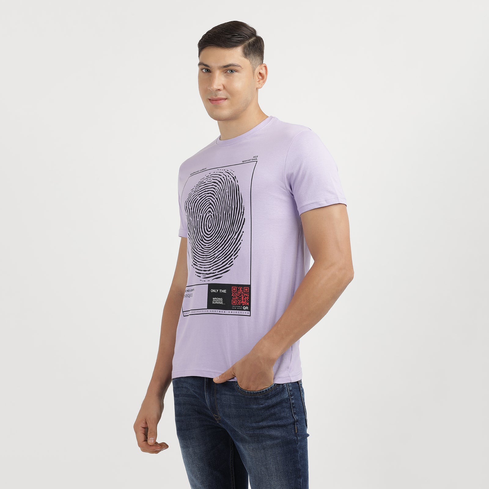 Lavender Authentic Edition Crew Neck Printed T-Shirt