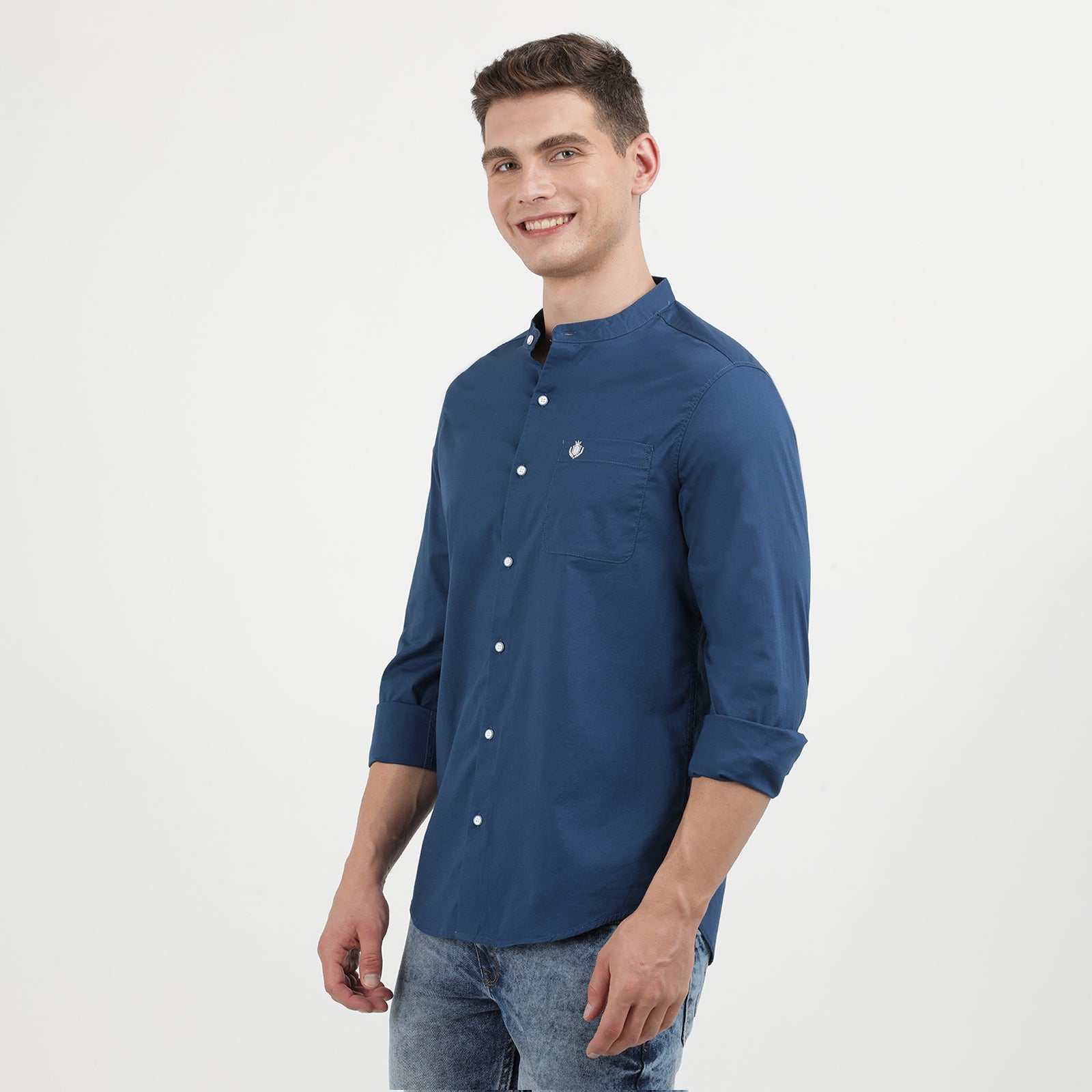 Elegant Poseidon Full Sleeve Mandarin Collar Shirt