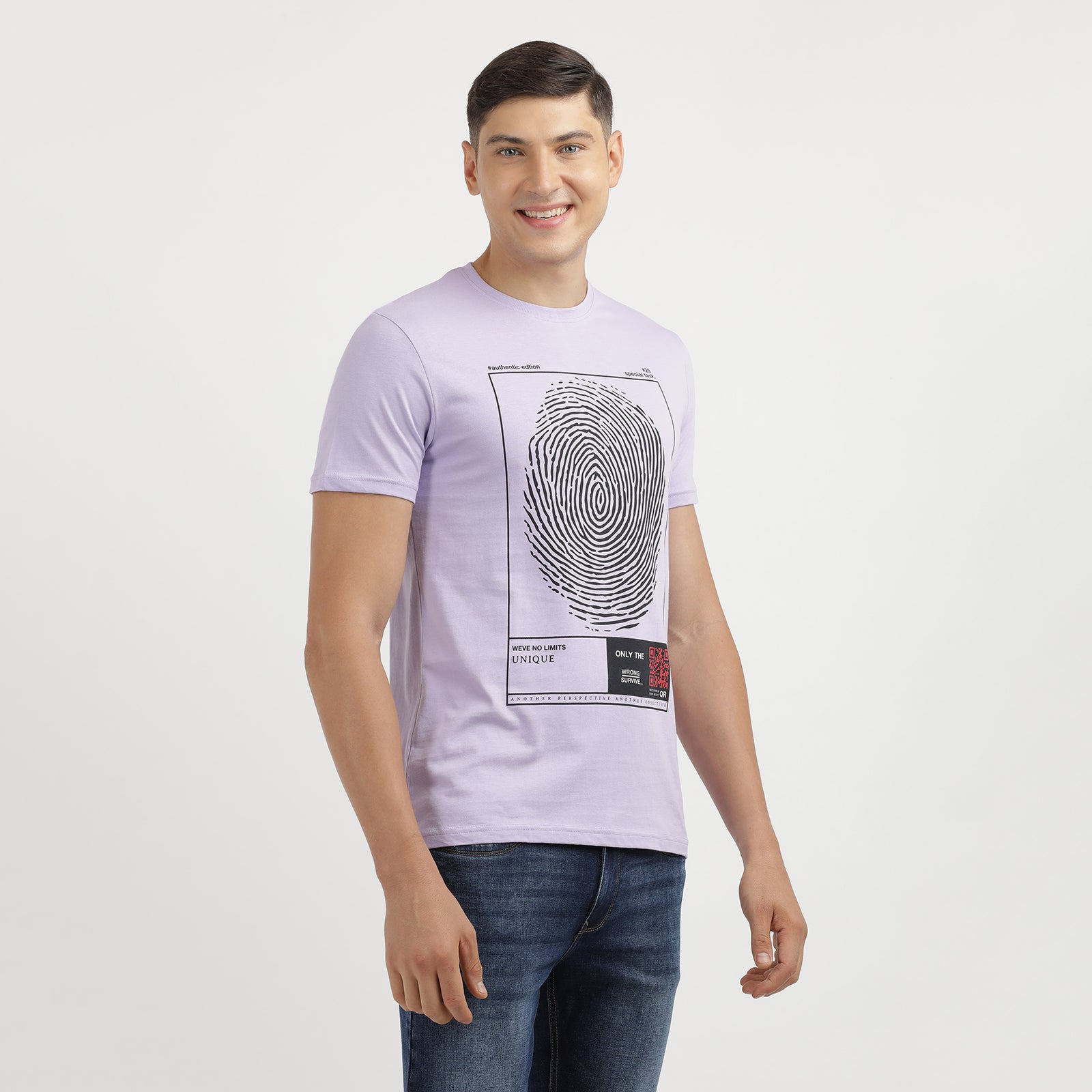 Lavender Authentic Edition Crew Neck Printed T-Shirt