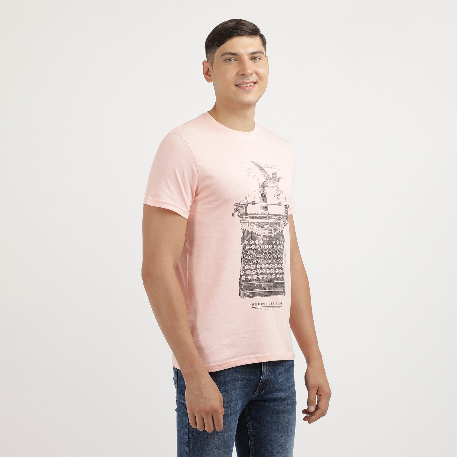 Men's Impatiens Pink Freedom Attitude Graphic Print Crew Neck T-Shirt