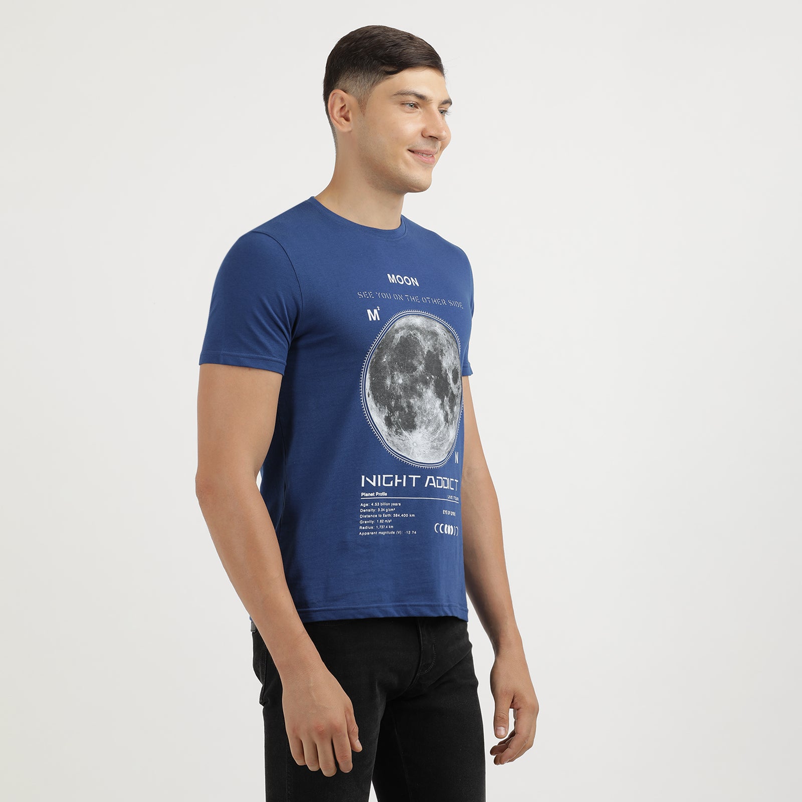 Men's Navy Poeny Night Addict Graphic Print Crew Neck T-Shirt