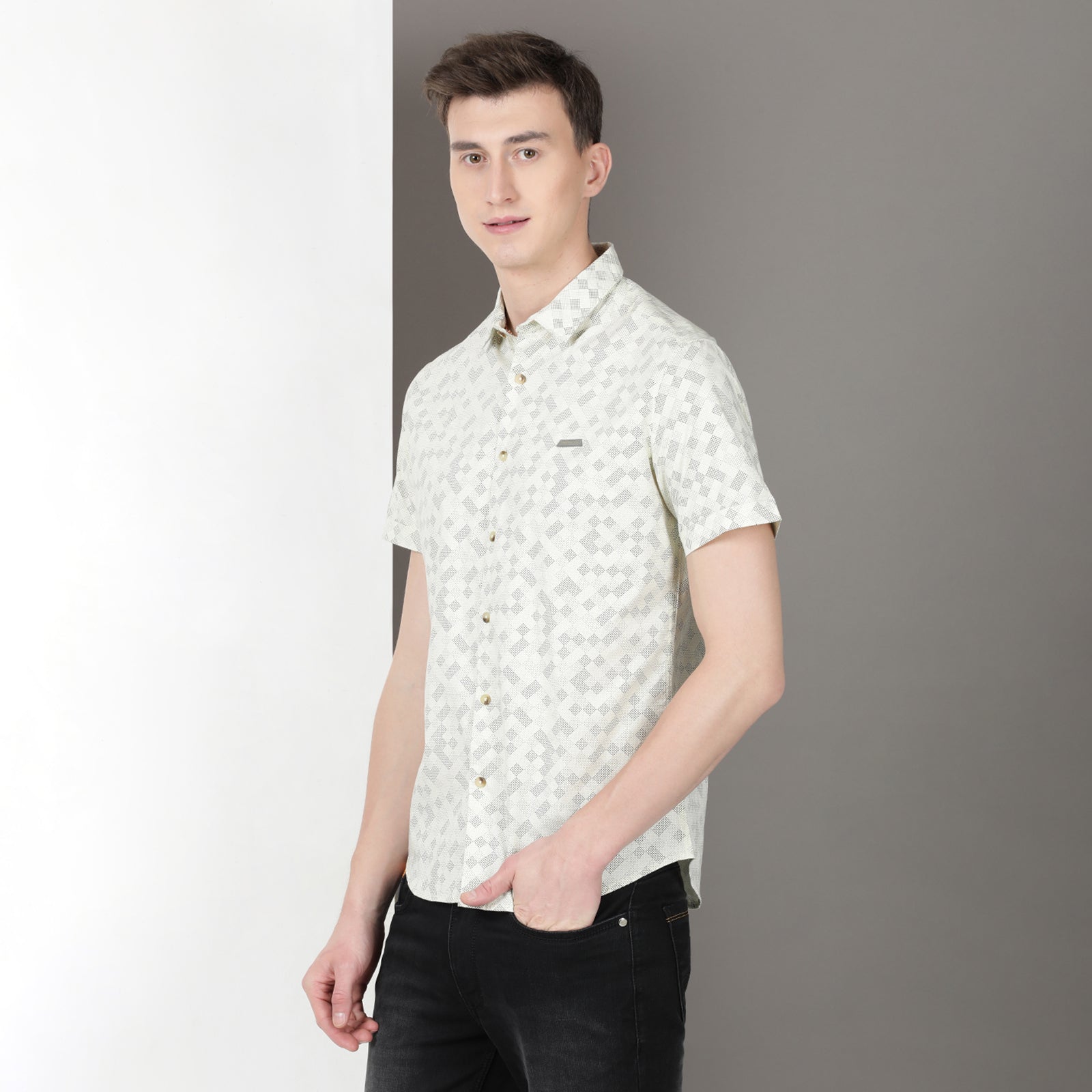 Glass Green Half Sleeve Printed Shirt