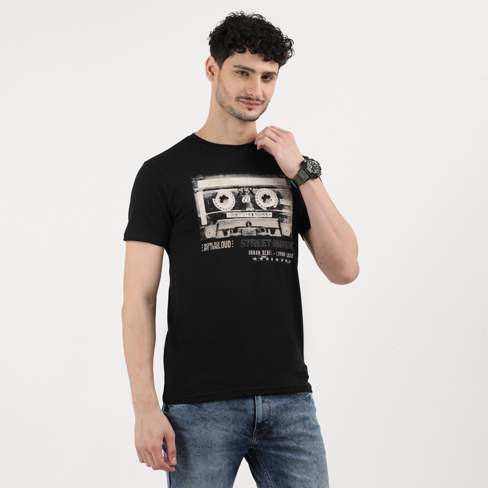 Jet Black Men's Retro Cassette Tape Graphic Tee