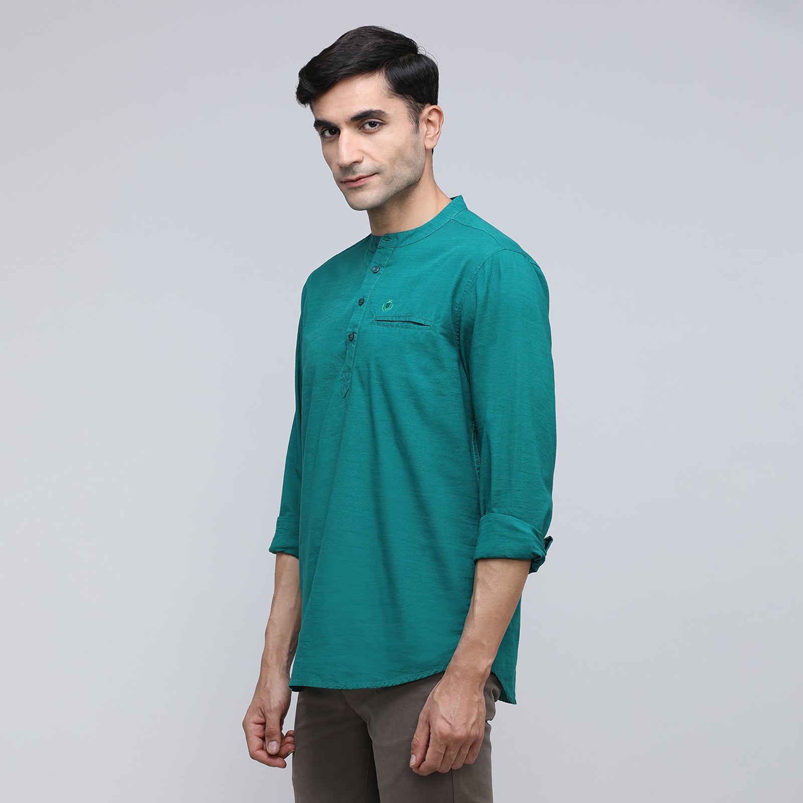 Indo cotton Men's Solid Full Sleeve Kurthi
