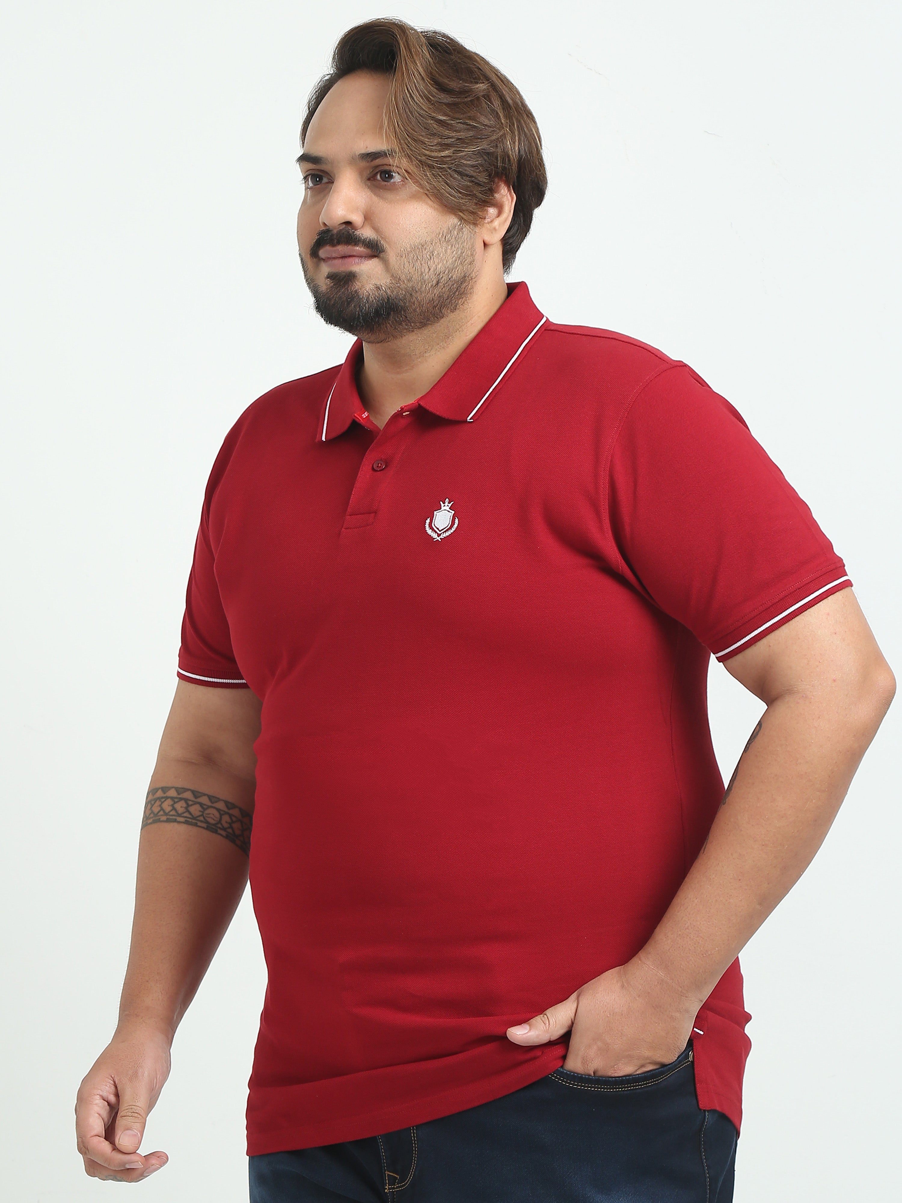 Indo Cotton Men's Solid Slim Fit Polo T-Shirt