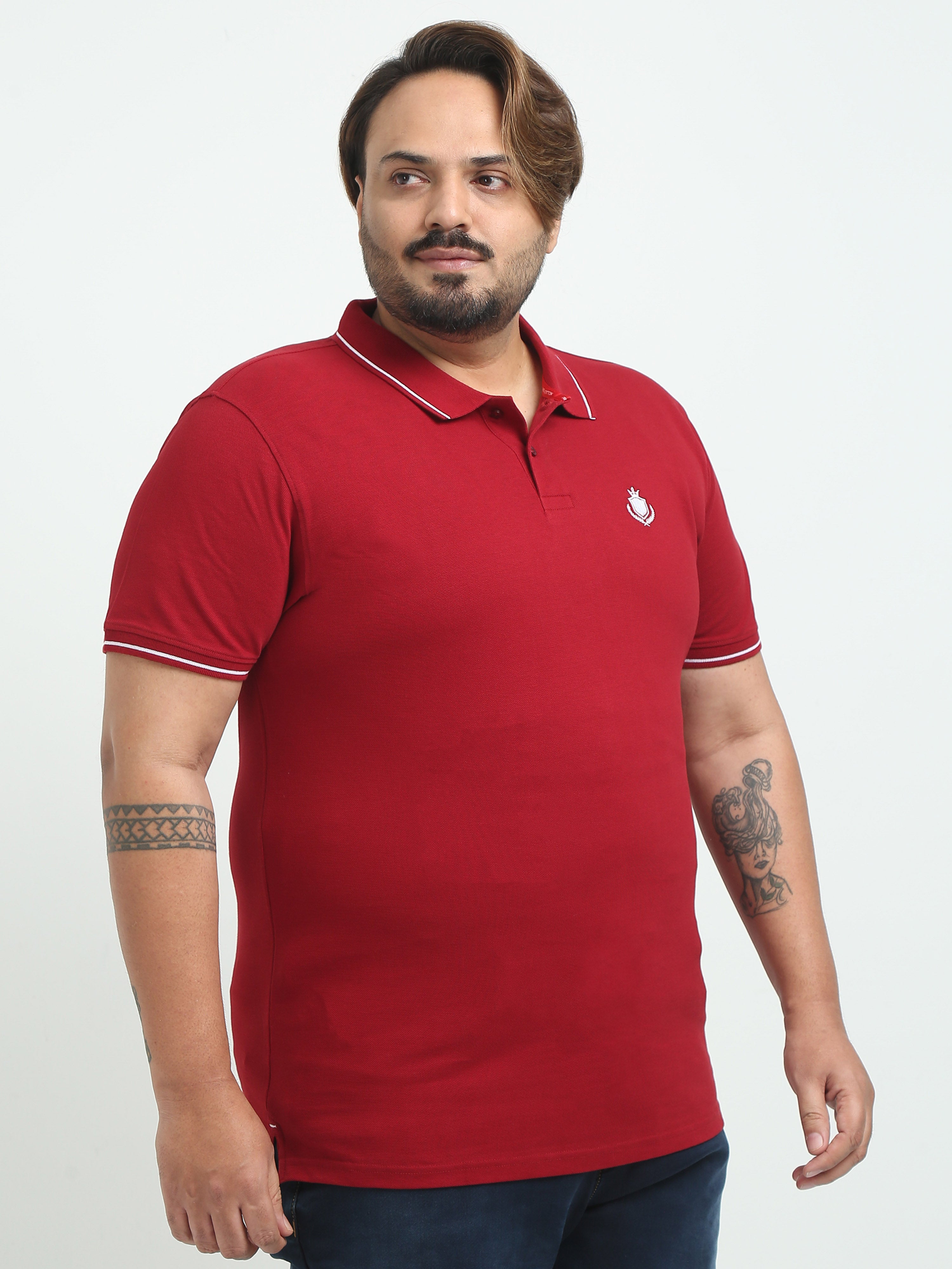 Indo Cotton Men's Solid Slim Fit Polo T-Shirt