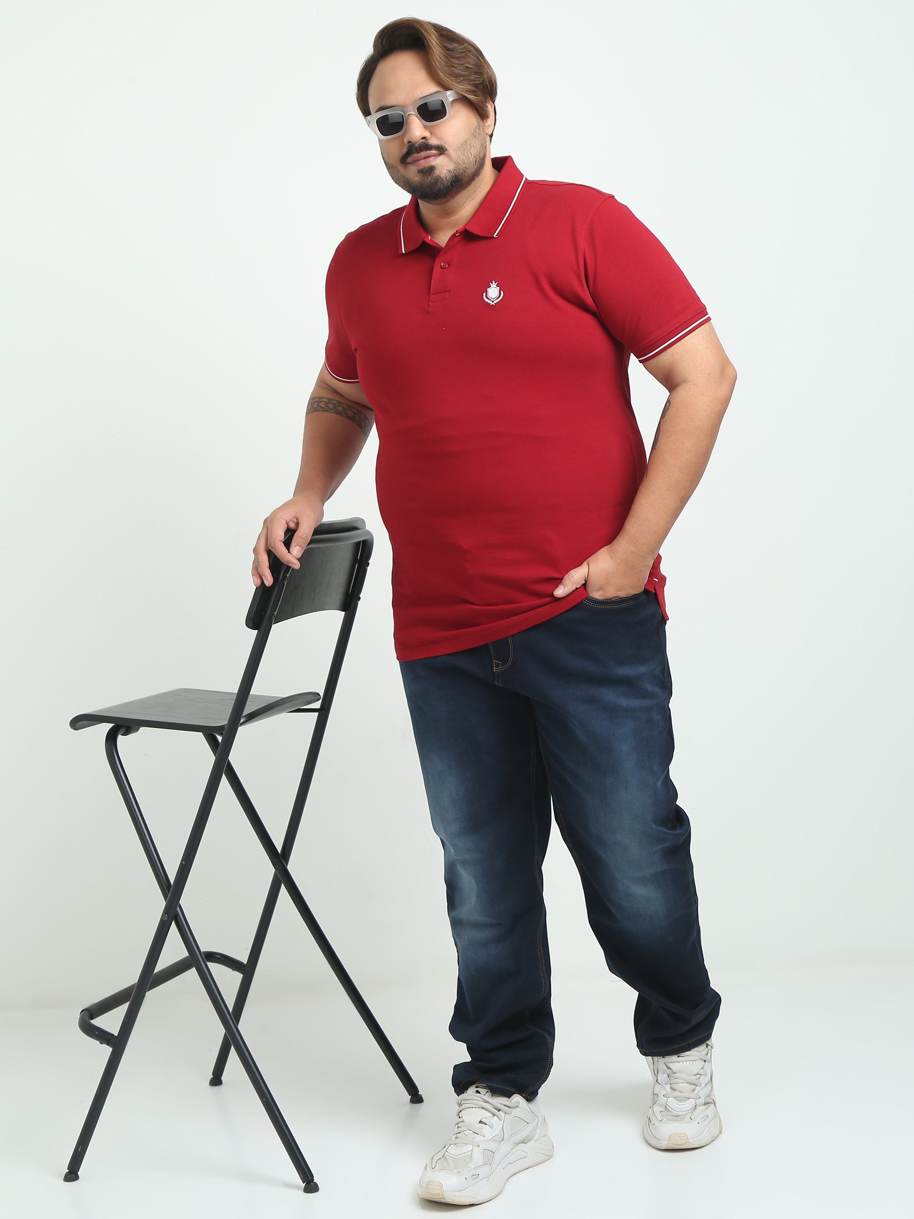 Indo Cotton Men's Solid Slim Fit Polo T-Shirt