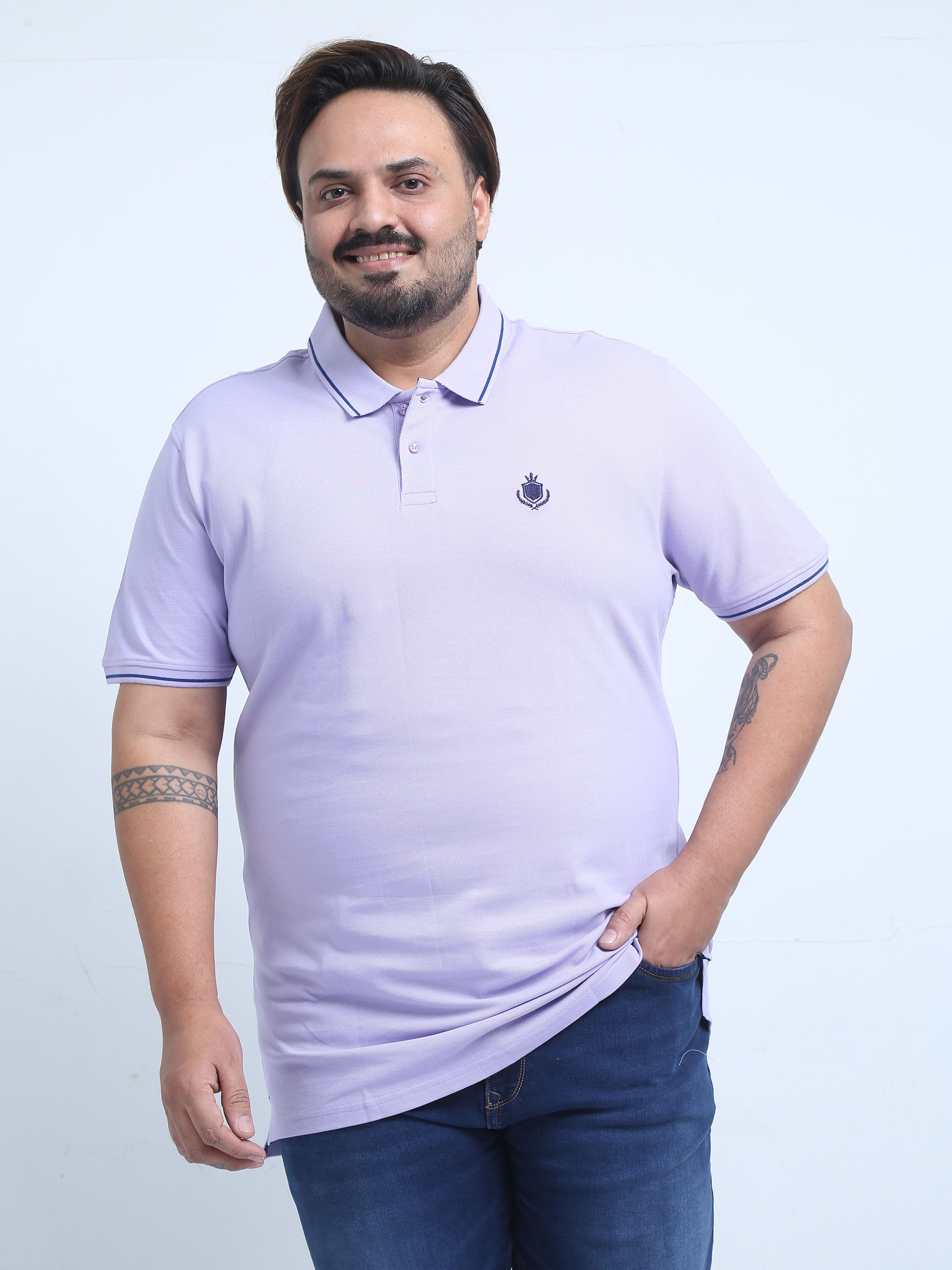 Indo Cotton Men's Plus Size Solid Slim Fit Polo T-Shirt.