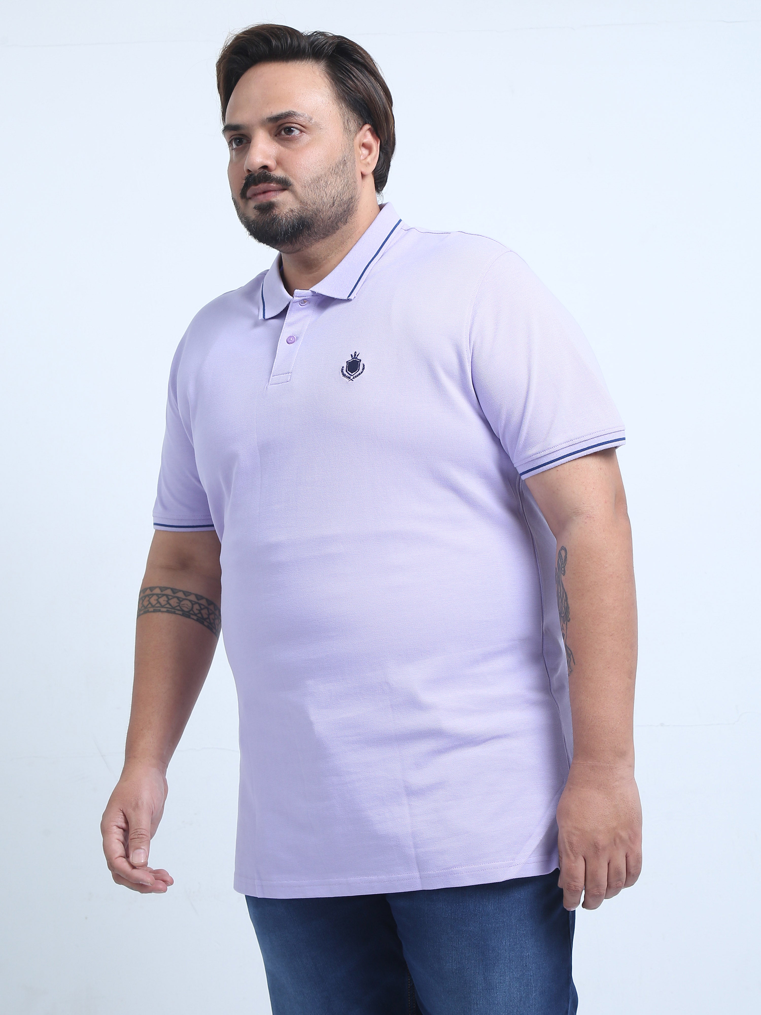 Indo Cotton Men's Plus Size Solid Slim Fit Polo T-Shirt.