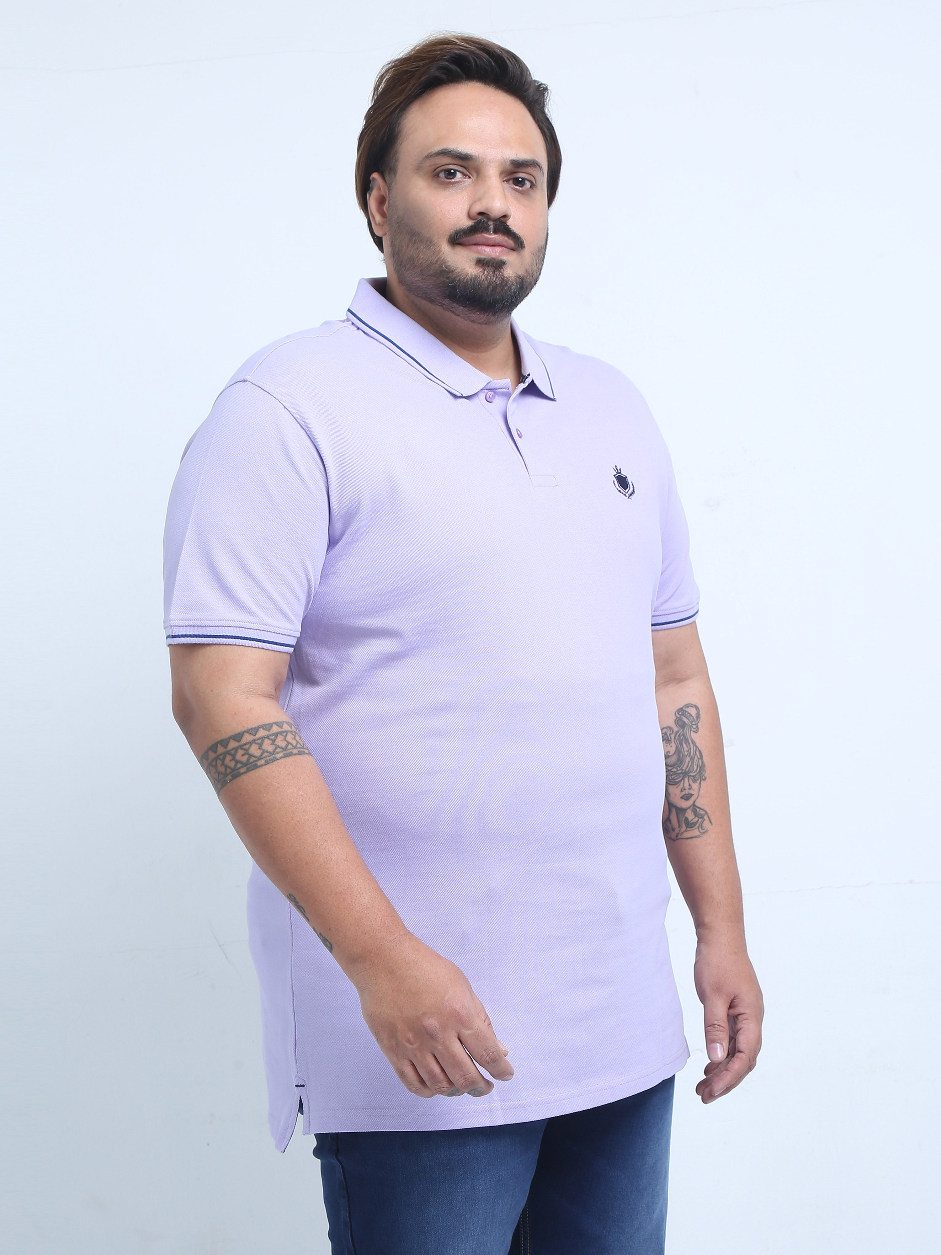 Indo Cotton Men's Plus Size Solid Slim Fit Polo T-Shirt.