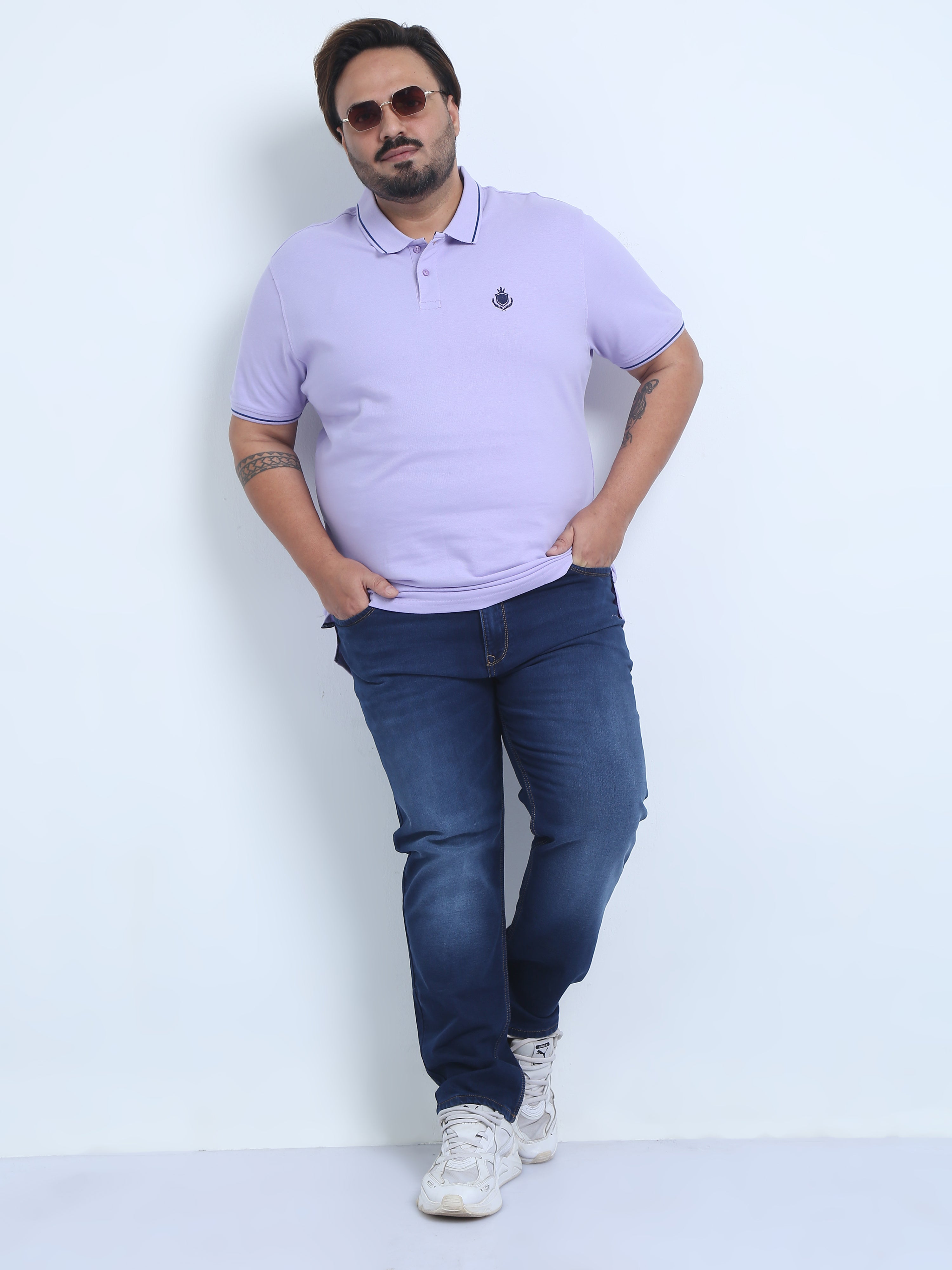 Indo Cotton Men's Plus Size Solid Slim Fit Polo T-Shirt.