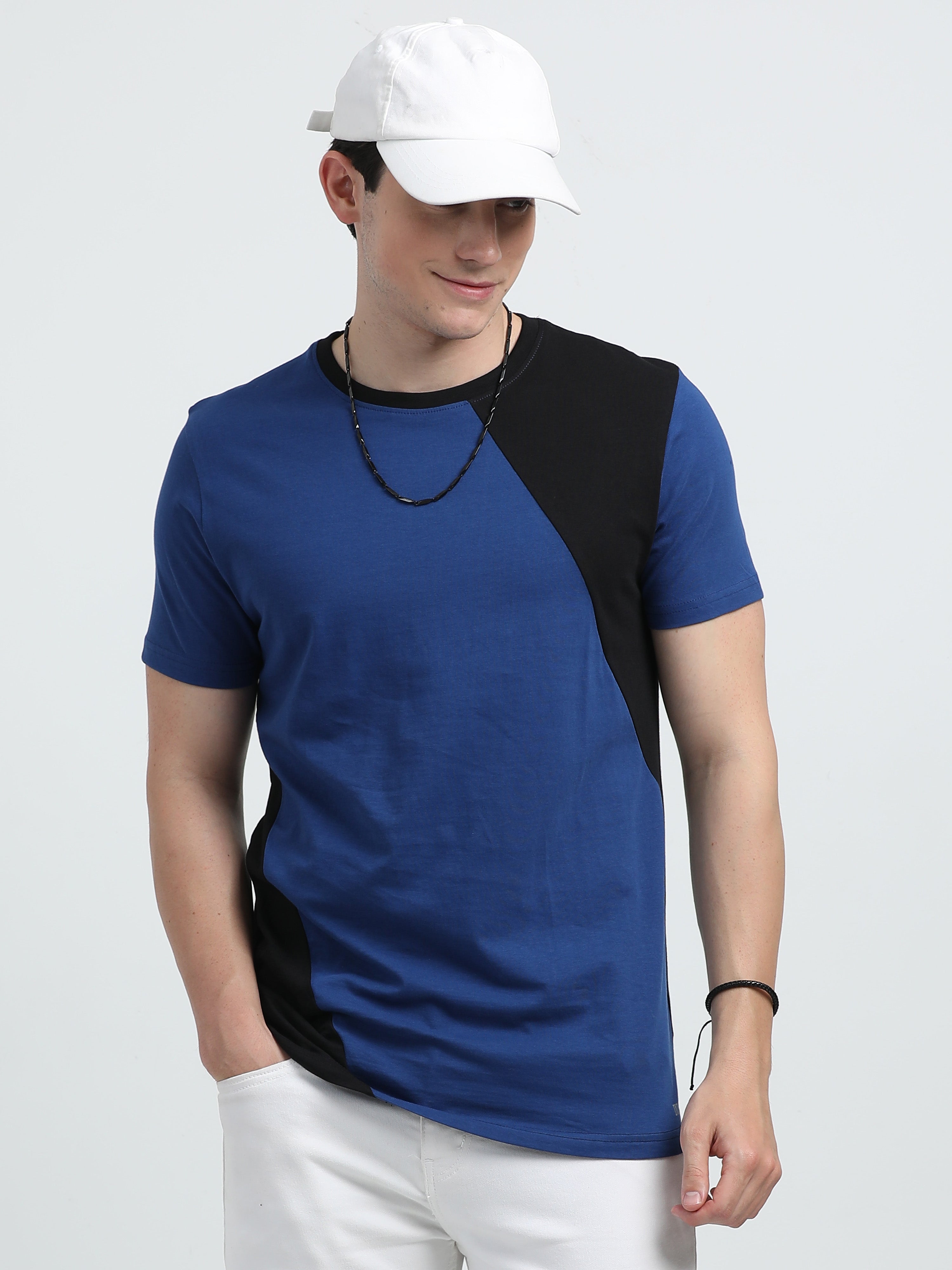 Indo Cotton Men's Color Blocked Crew Neck T-Shirt