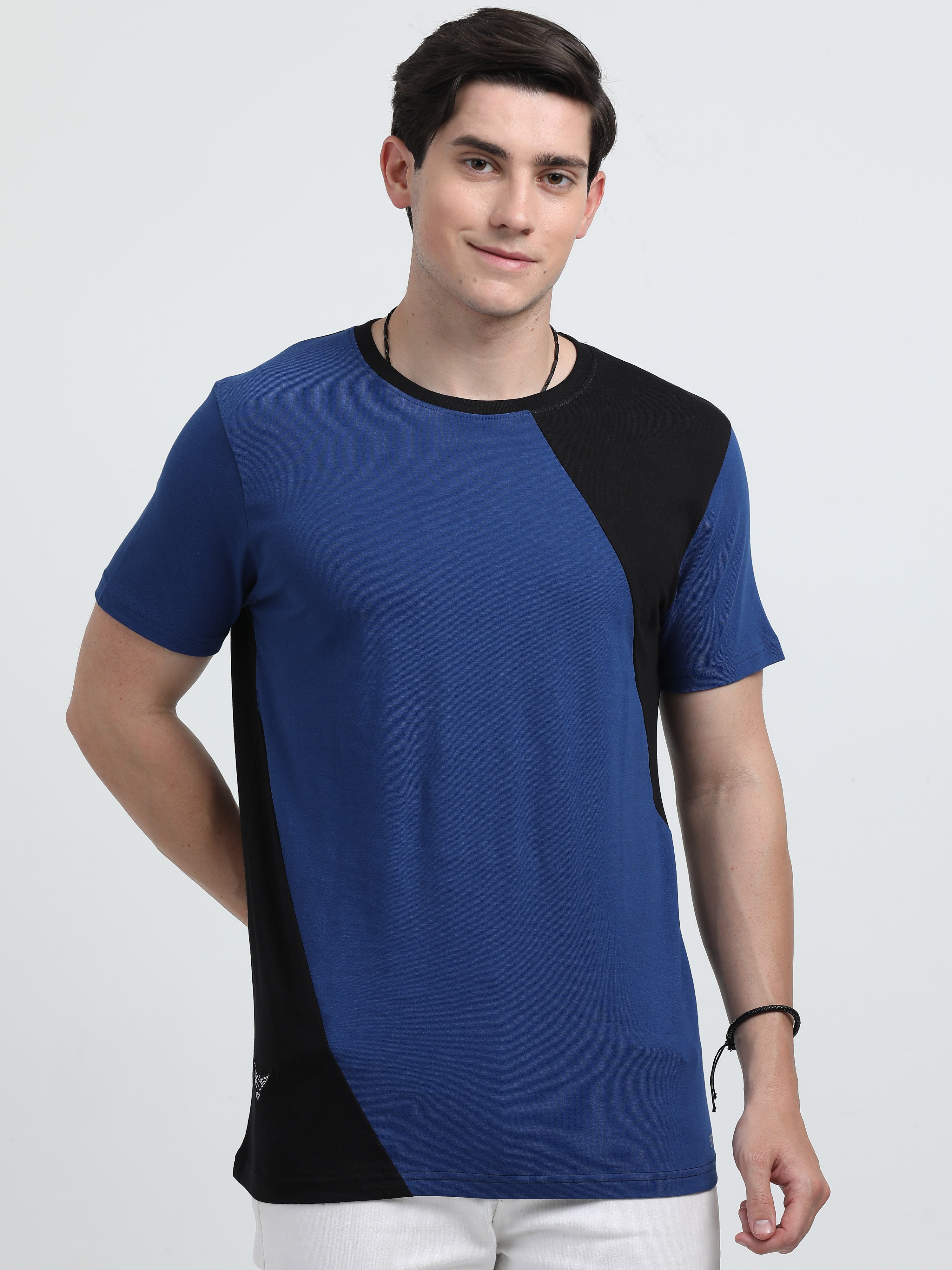 Indo Cotton Men's Color Blocked Crew Neck T-Shirt