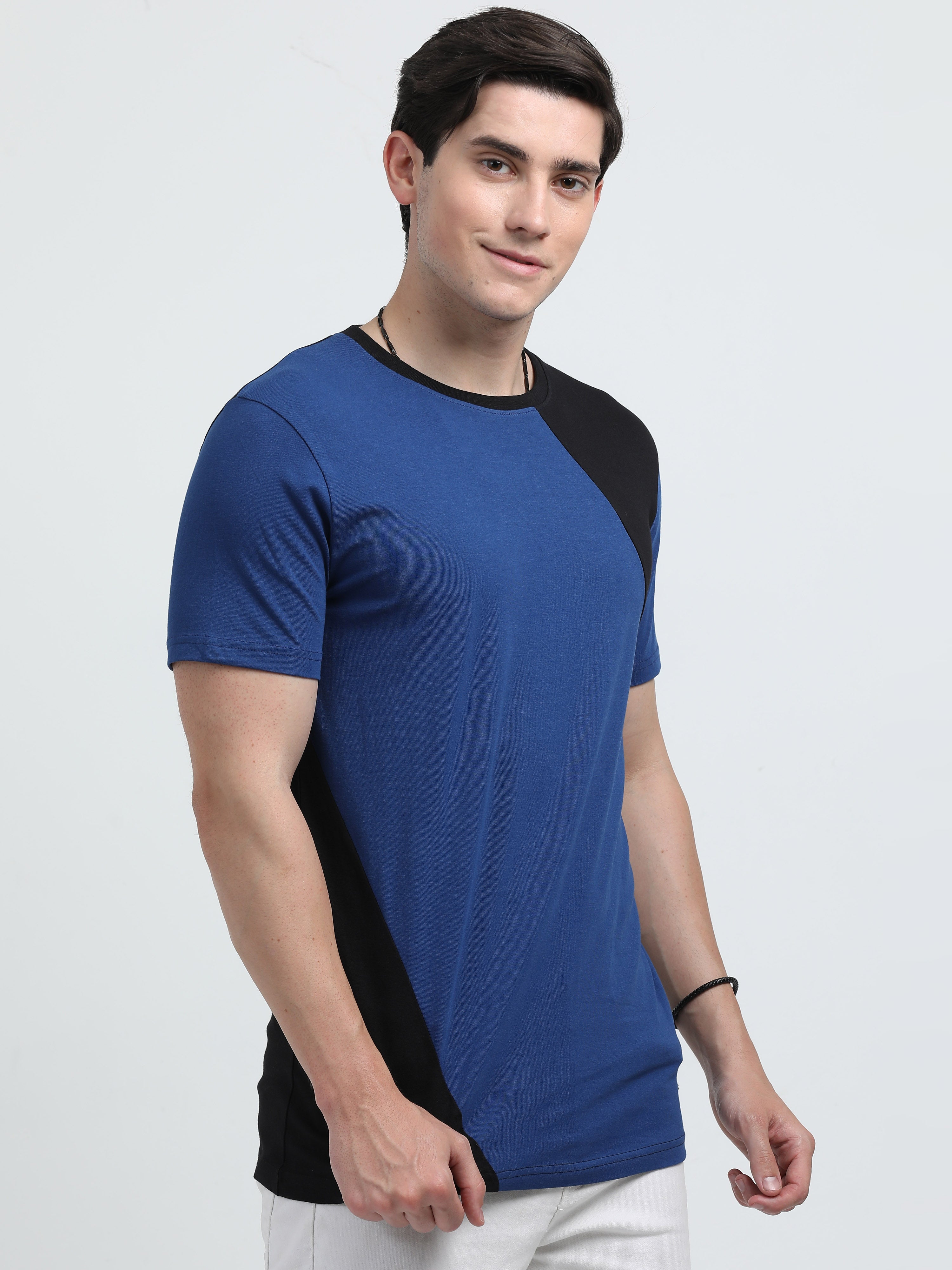 Indo Cotton Men's Color Blocked Crew Neck T-Shirt