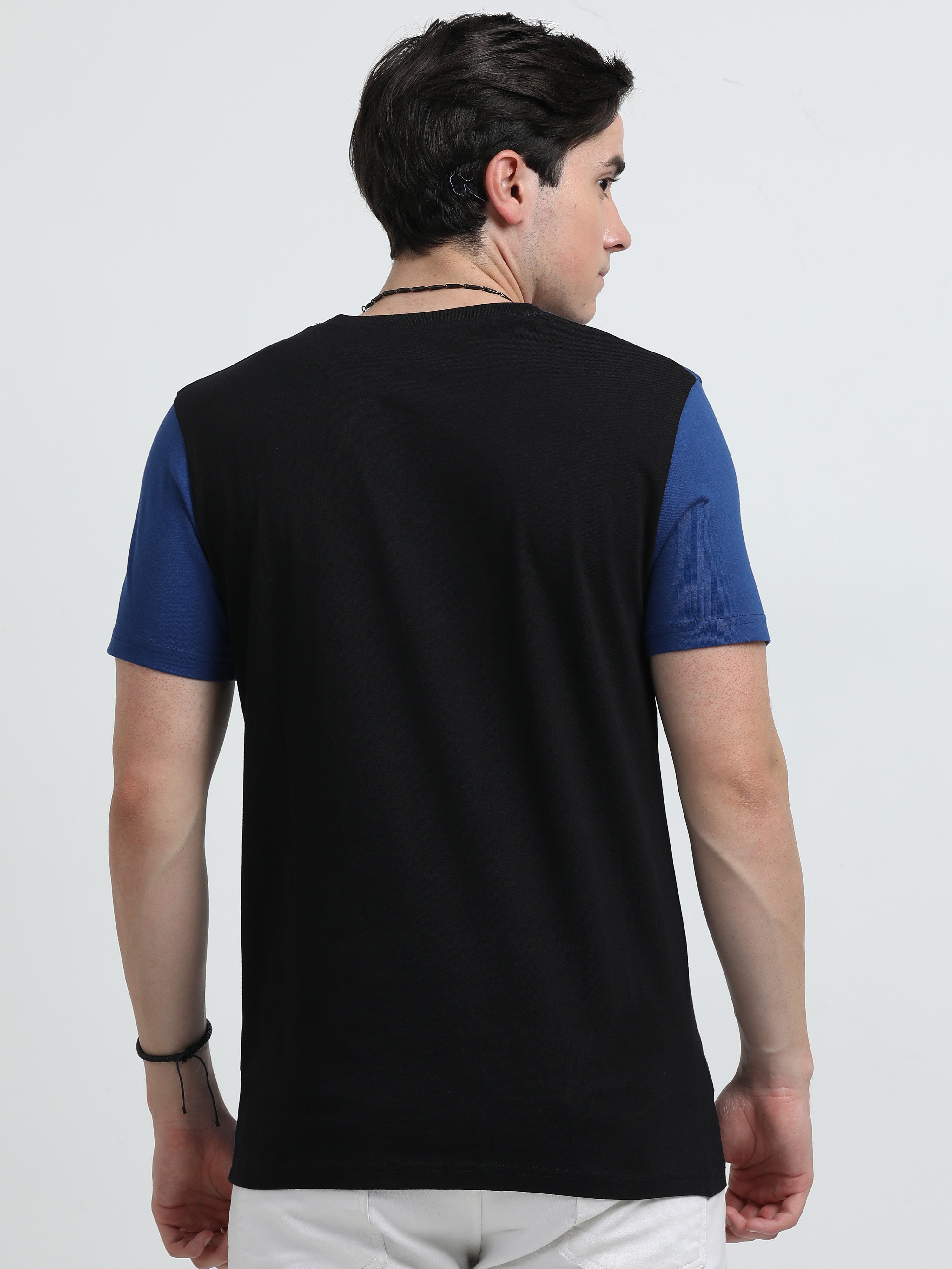 Indo Cotton Men's Color Blocked Crew Neck T-Shirt