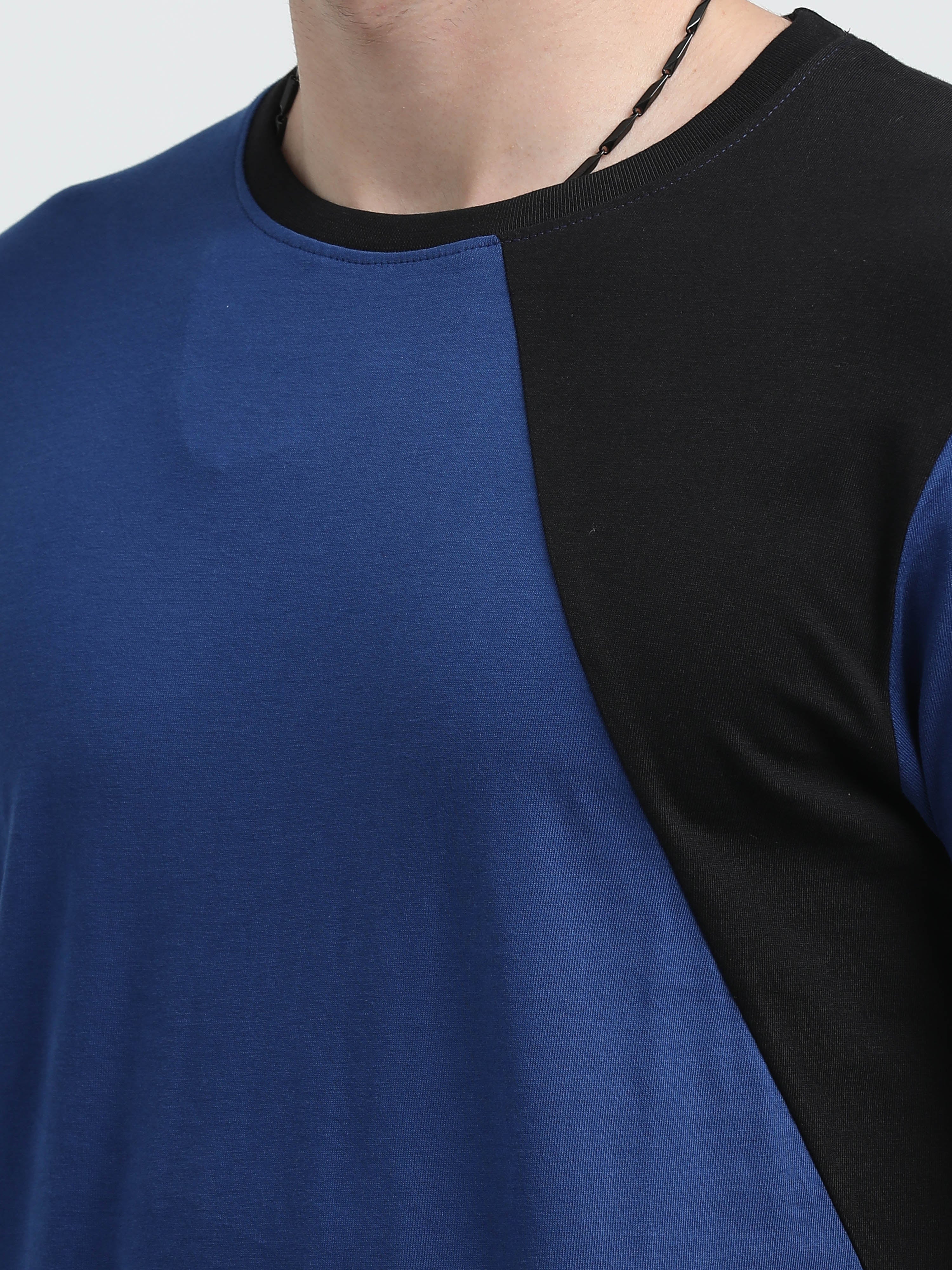 Indo Cotton Men's Color Blocked Crew Neck T-Shirt