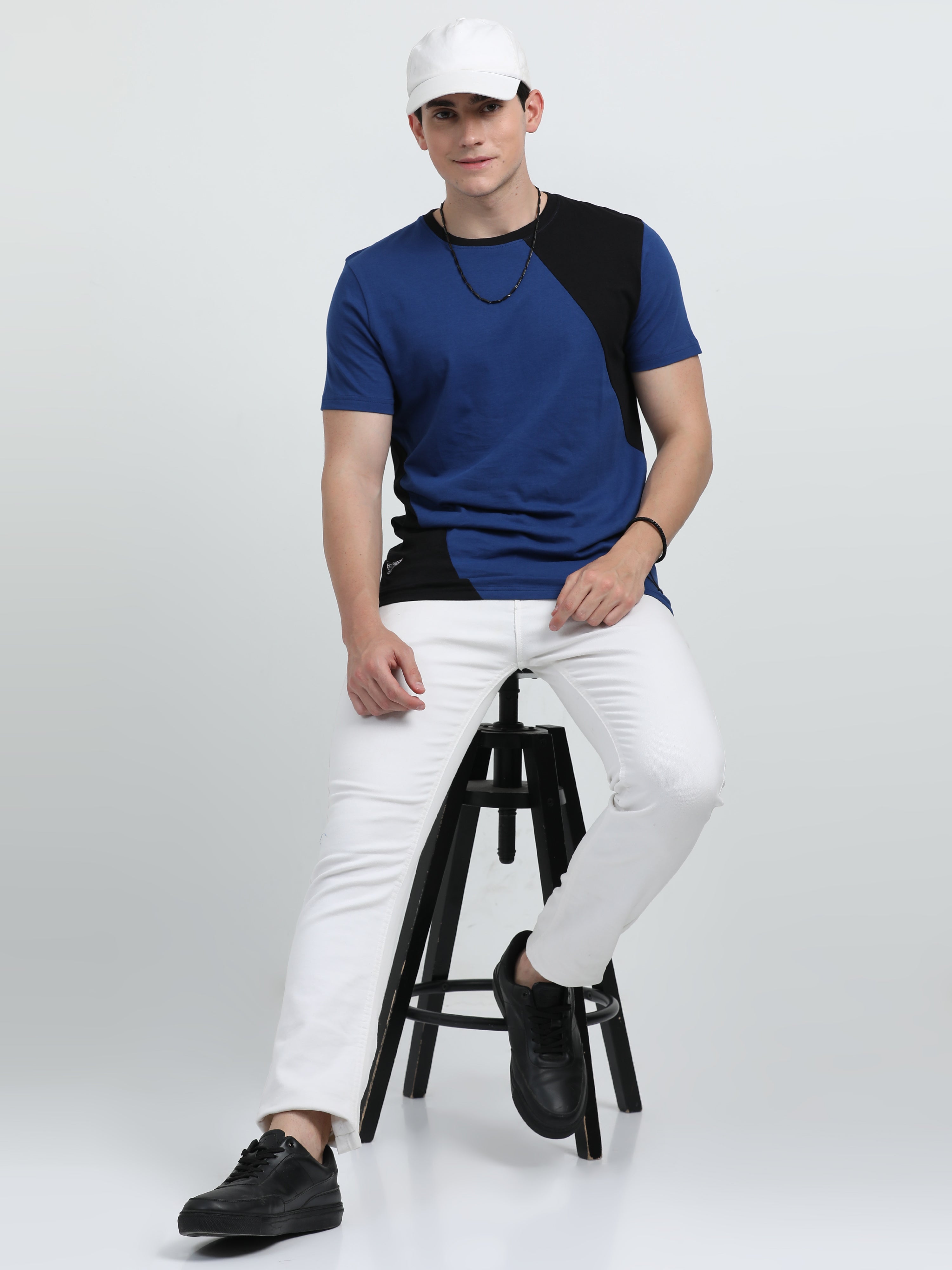 Indo Cotton Men's Color Blocked Crew Neck T-Shirt