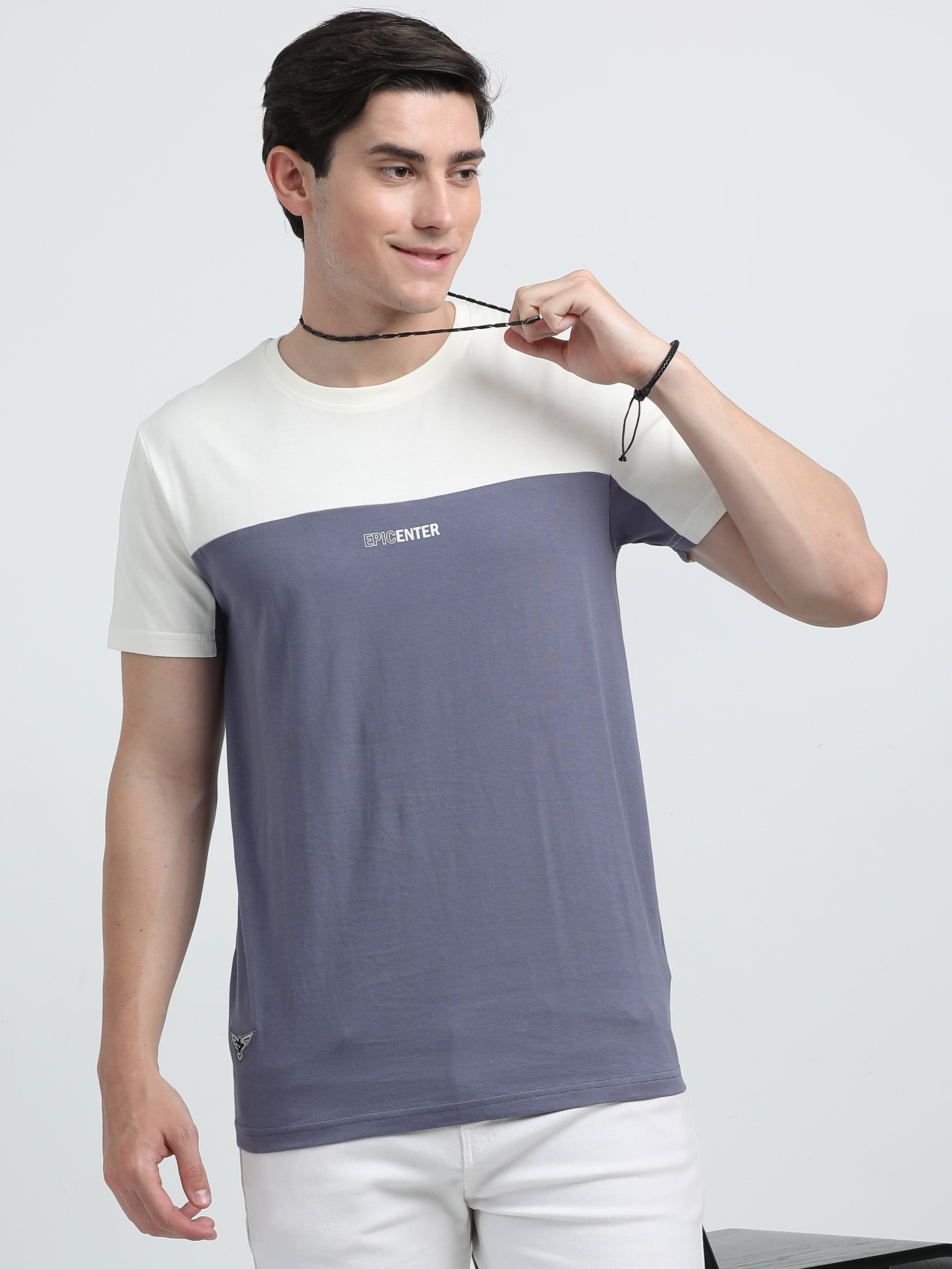 Indo Cotton Men's Color Blocked Crew Neck T-Shirt