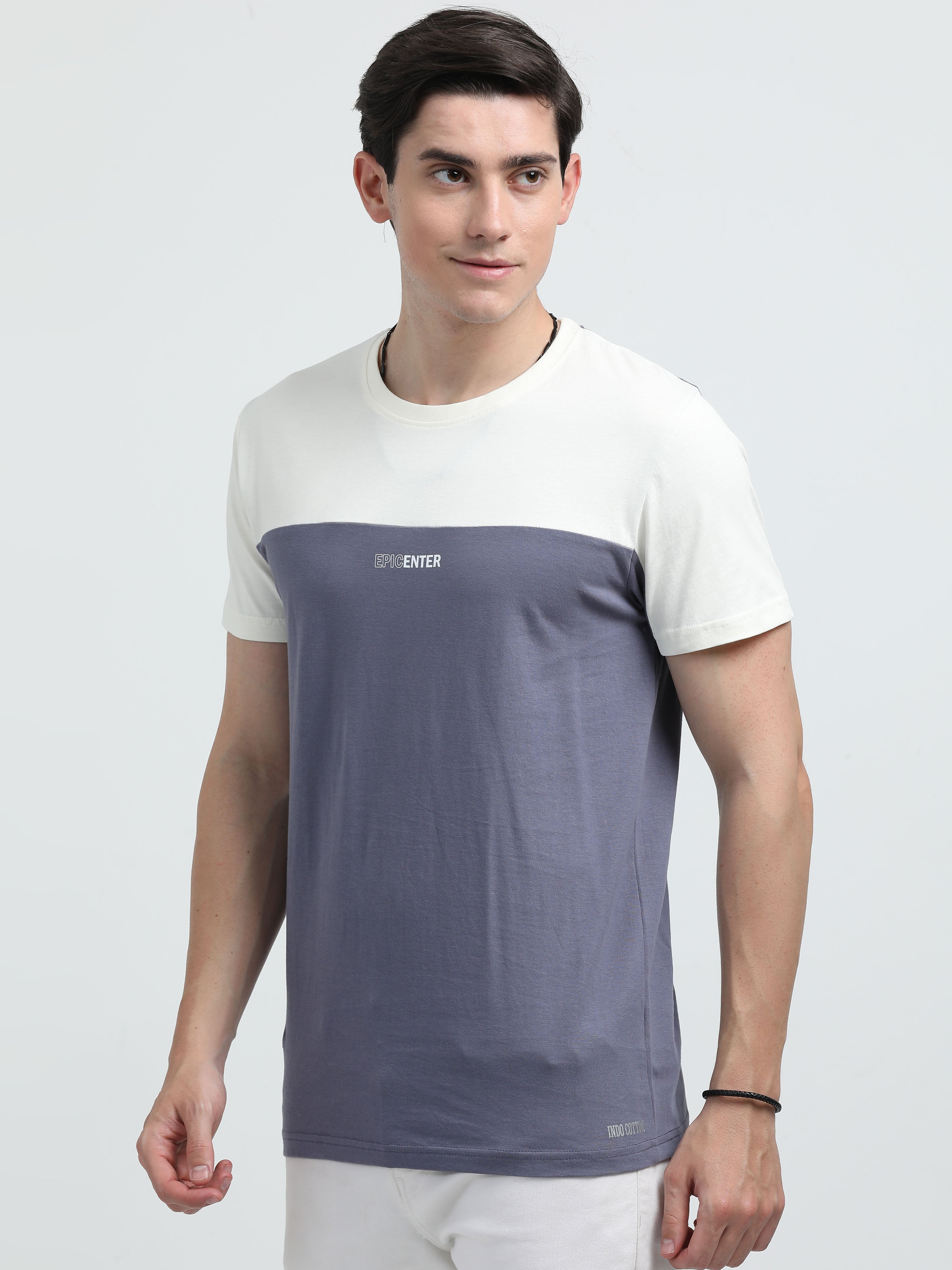Indo Cotton Men's Color Blocked Crew Neck T-Shirt