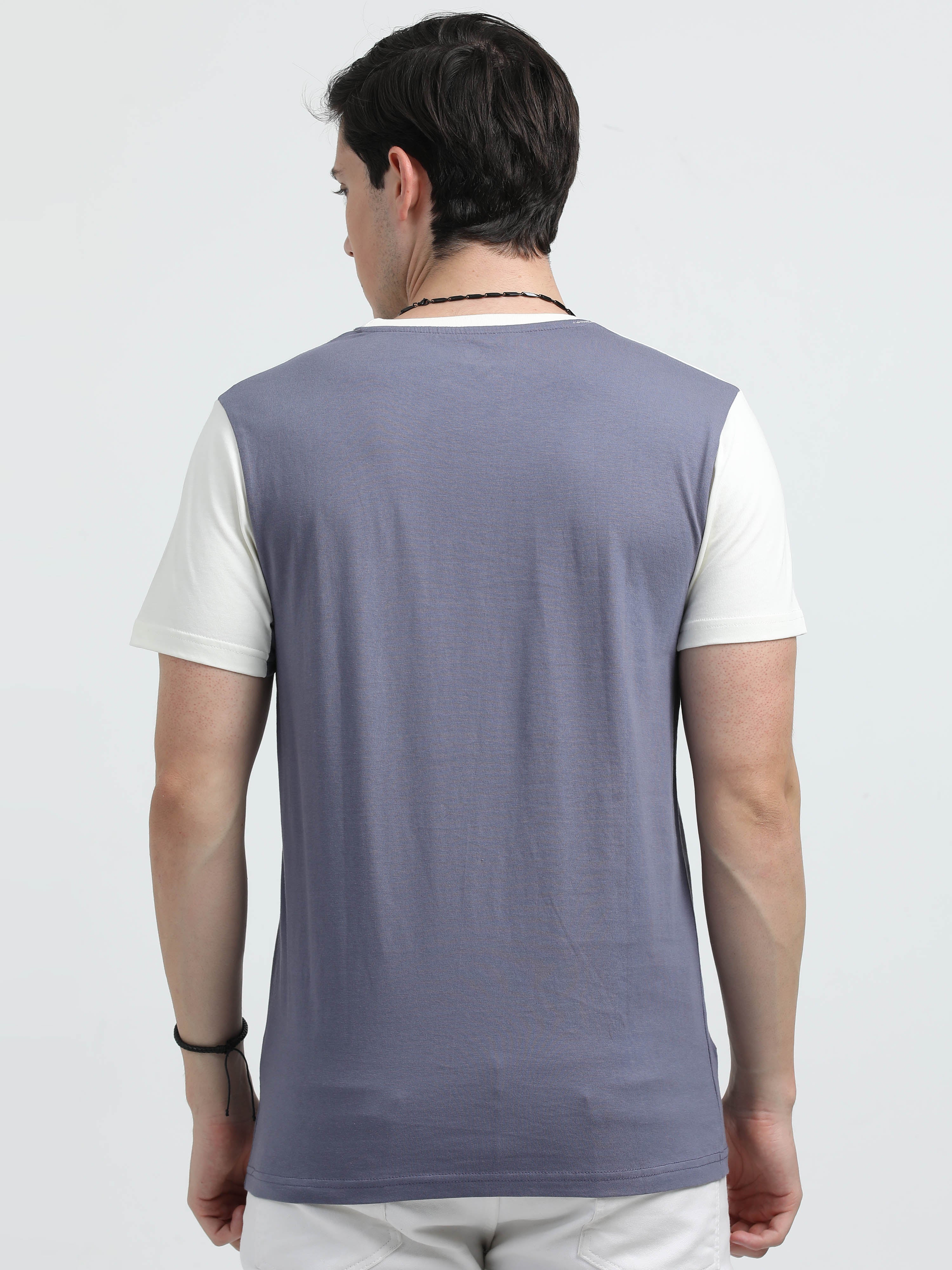 Indo Cotton Men's Color Blocked Crew Neck T-Shirt