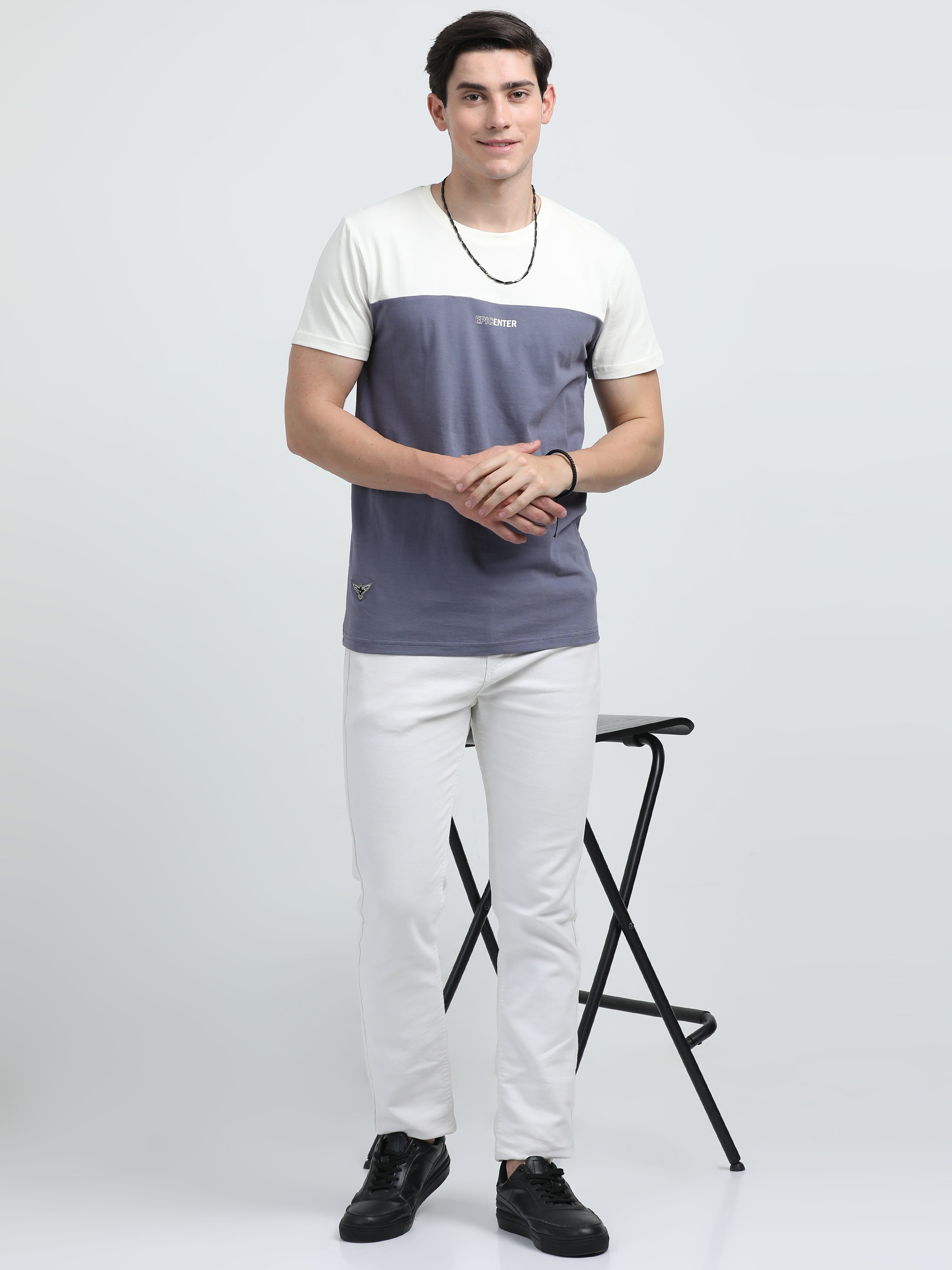 Indo Cotton Men's Color Blocked Crew Neck T-Shirt