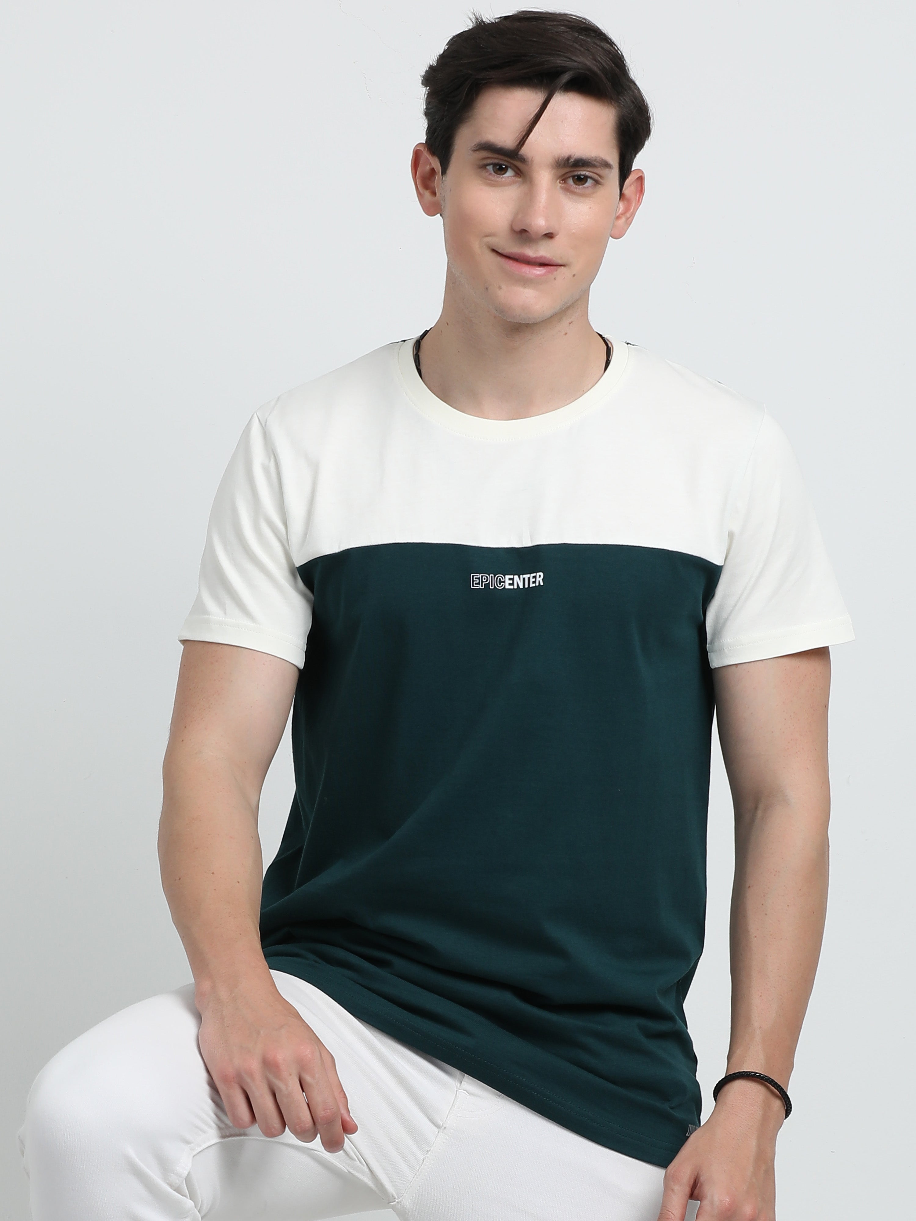 Indo Cotton Men's Color Blocked Crew Neck T-Shirt