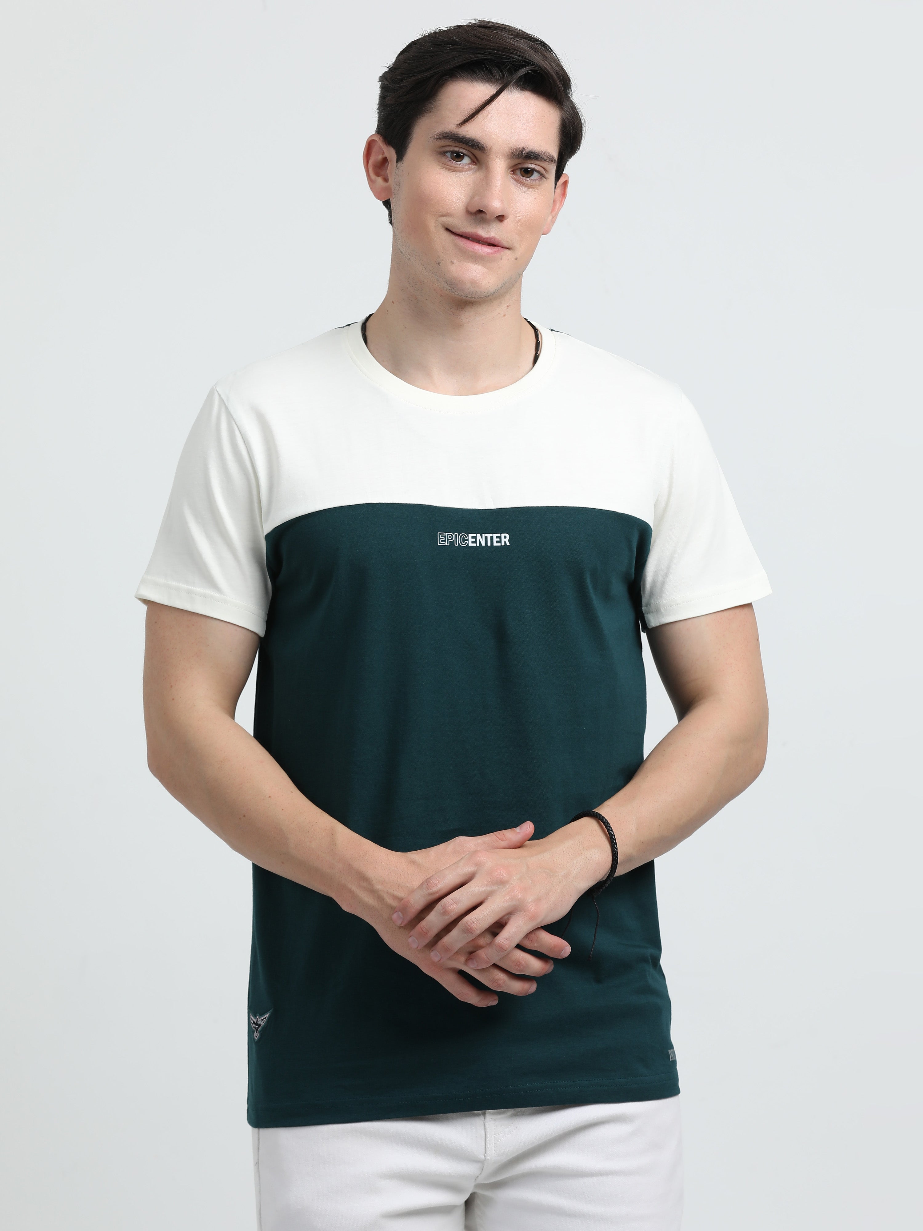 Indo Cotton Men's Color Blocked Crew Neck T-Shirt