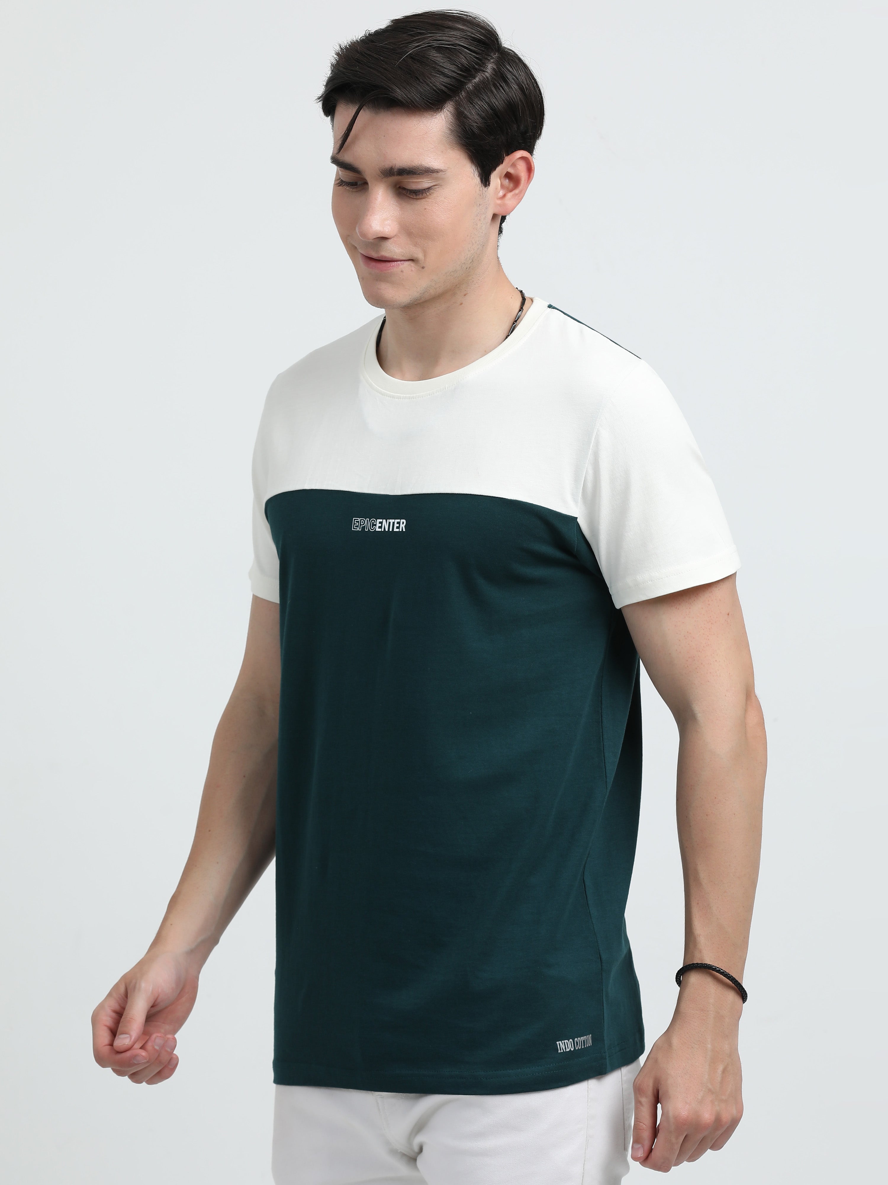 Indo Cotton Men's Color Blocked Crew Neck T-Shirt