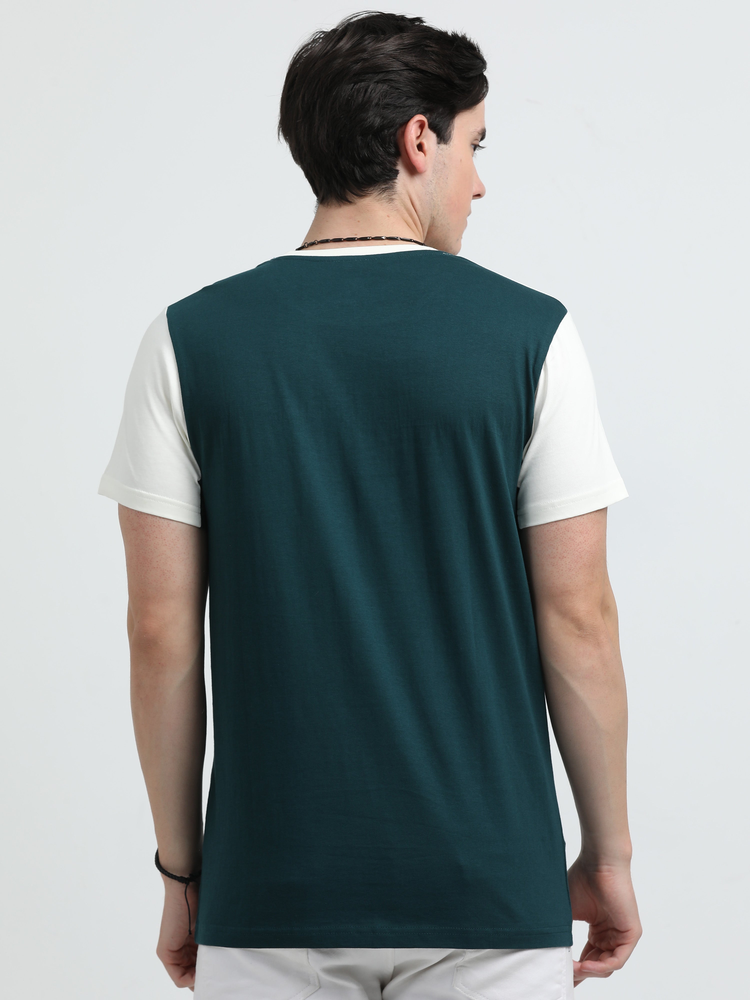 Indo Cotton Men's Color Blocked Crew Neck T-Shirt