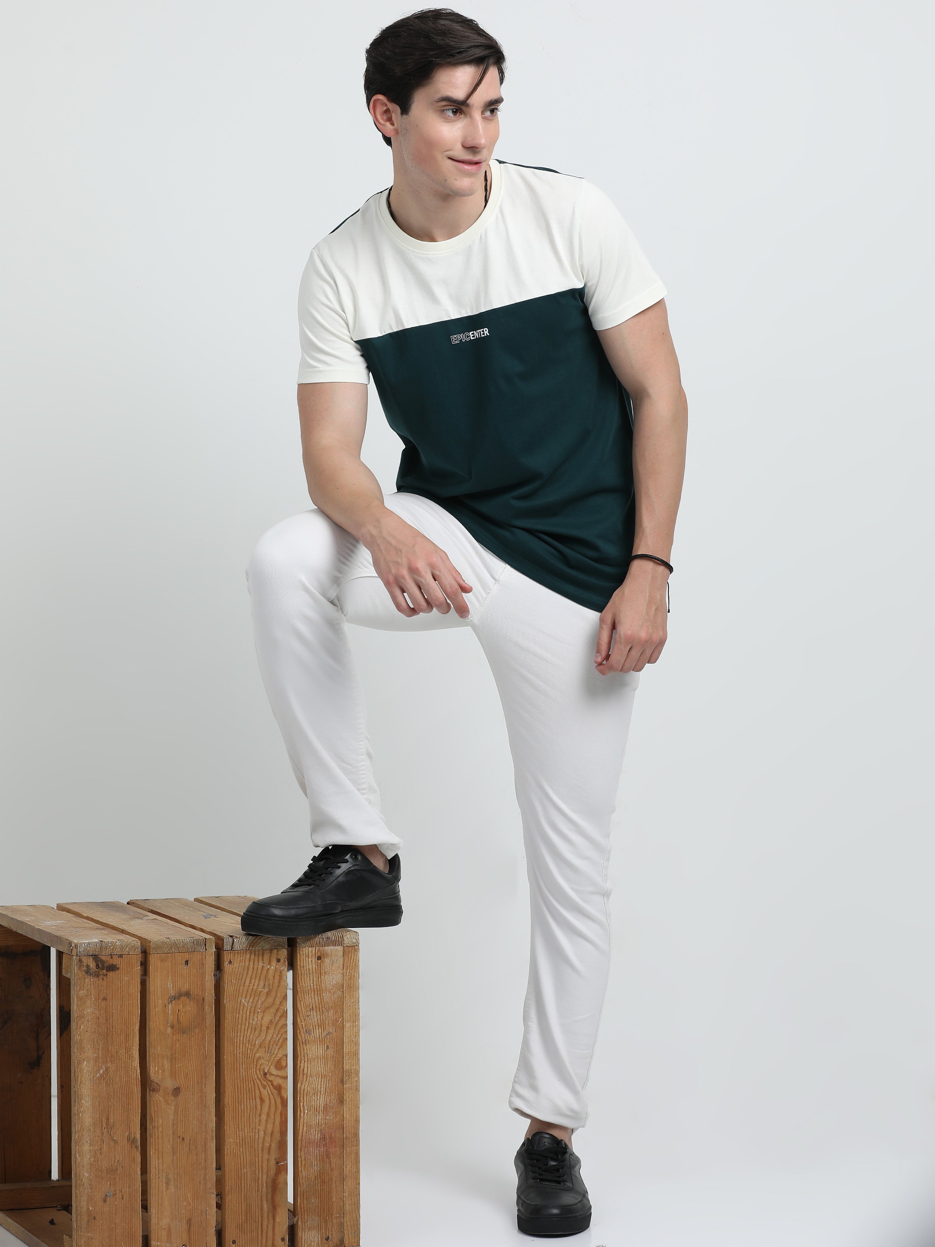Indo Cotton Men's Color Blocked Crew Neck T-Shirt