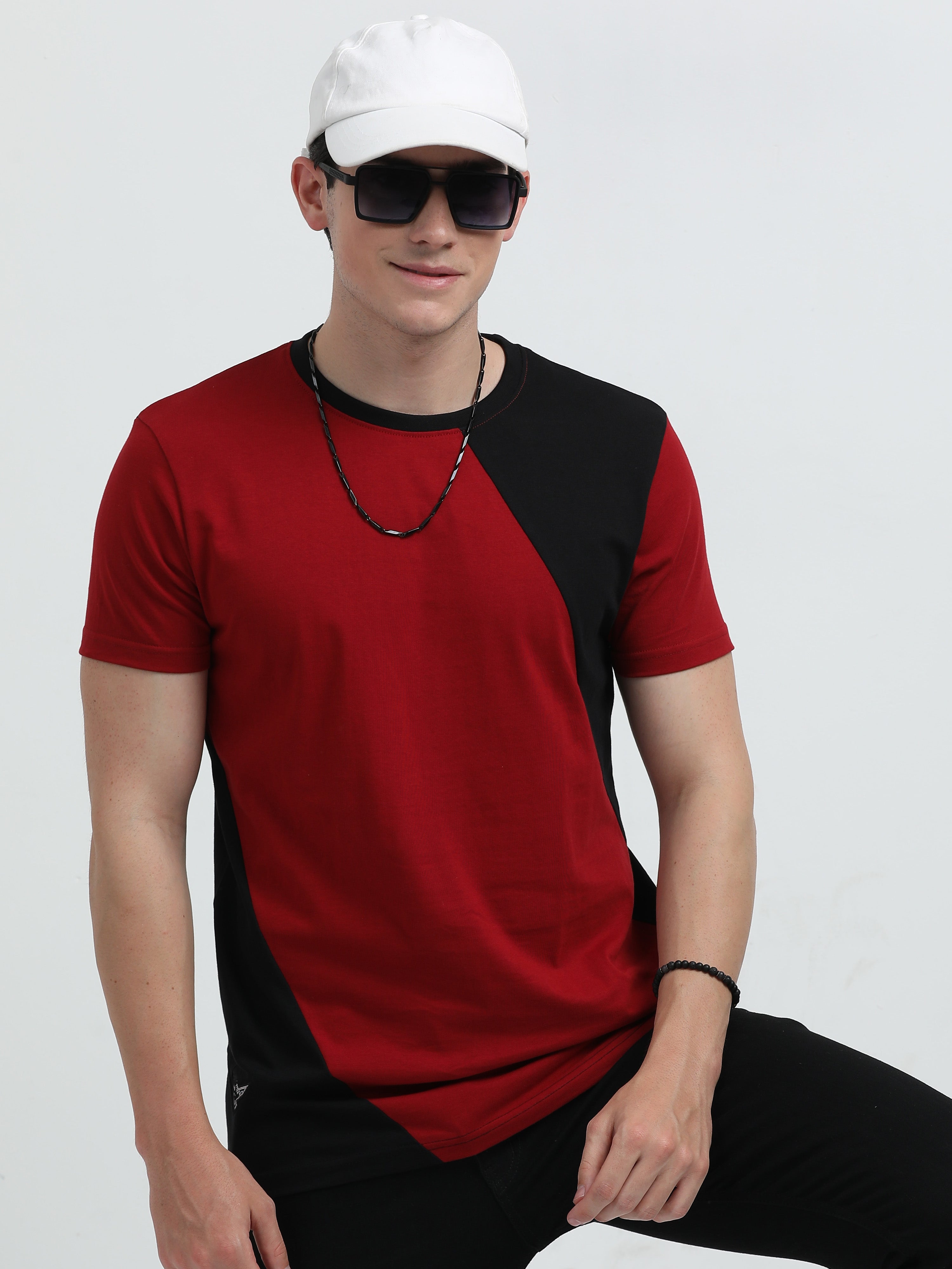 Indo Cotton Men's Color Blocked Crew Neck T-Shirt