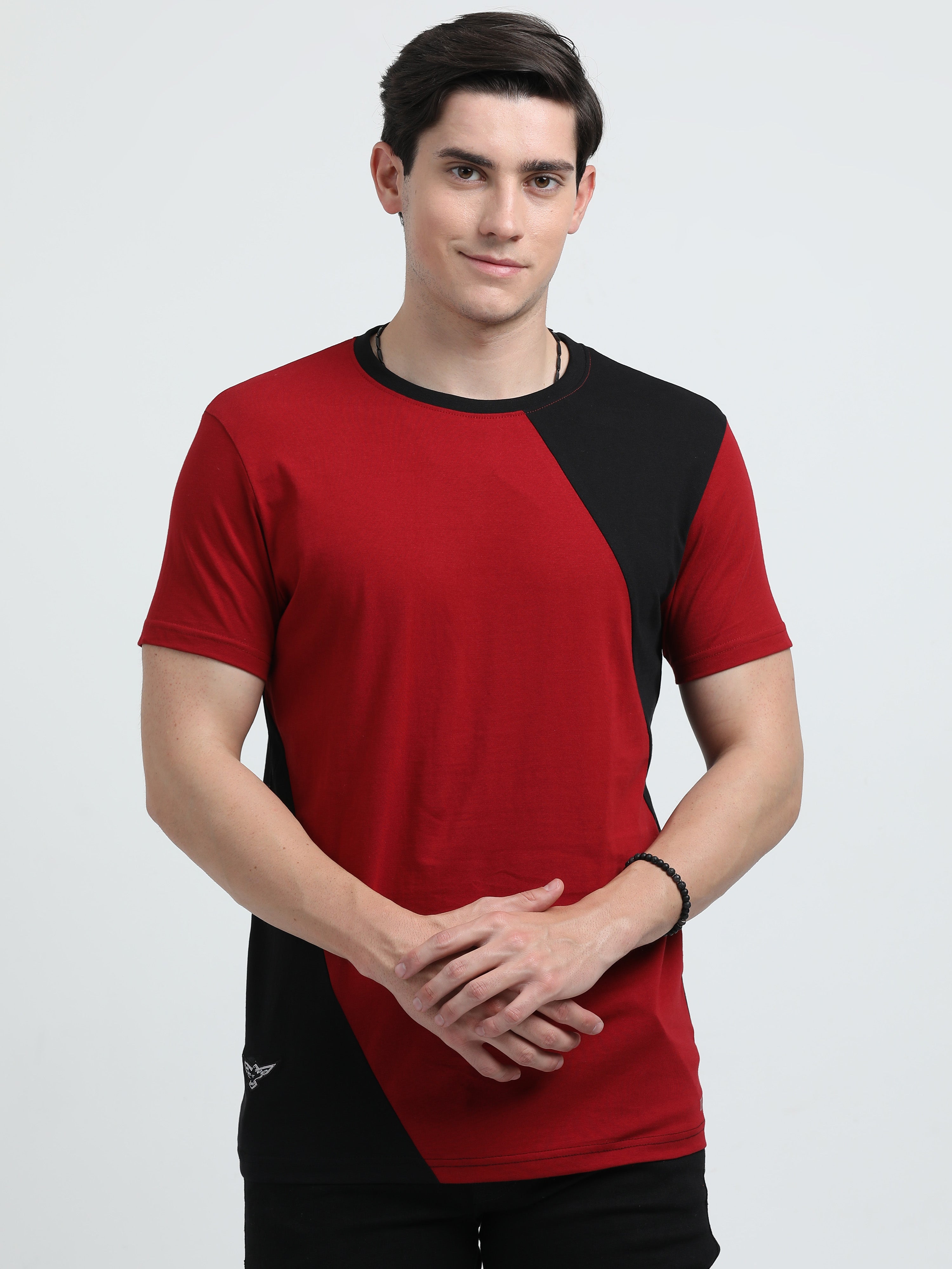Indo Cotton Men's Color Blocked Crew Neck T-Shirt