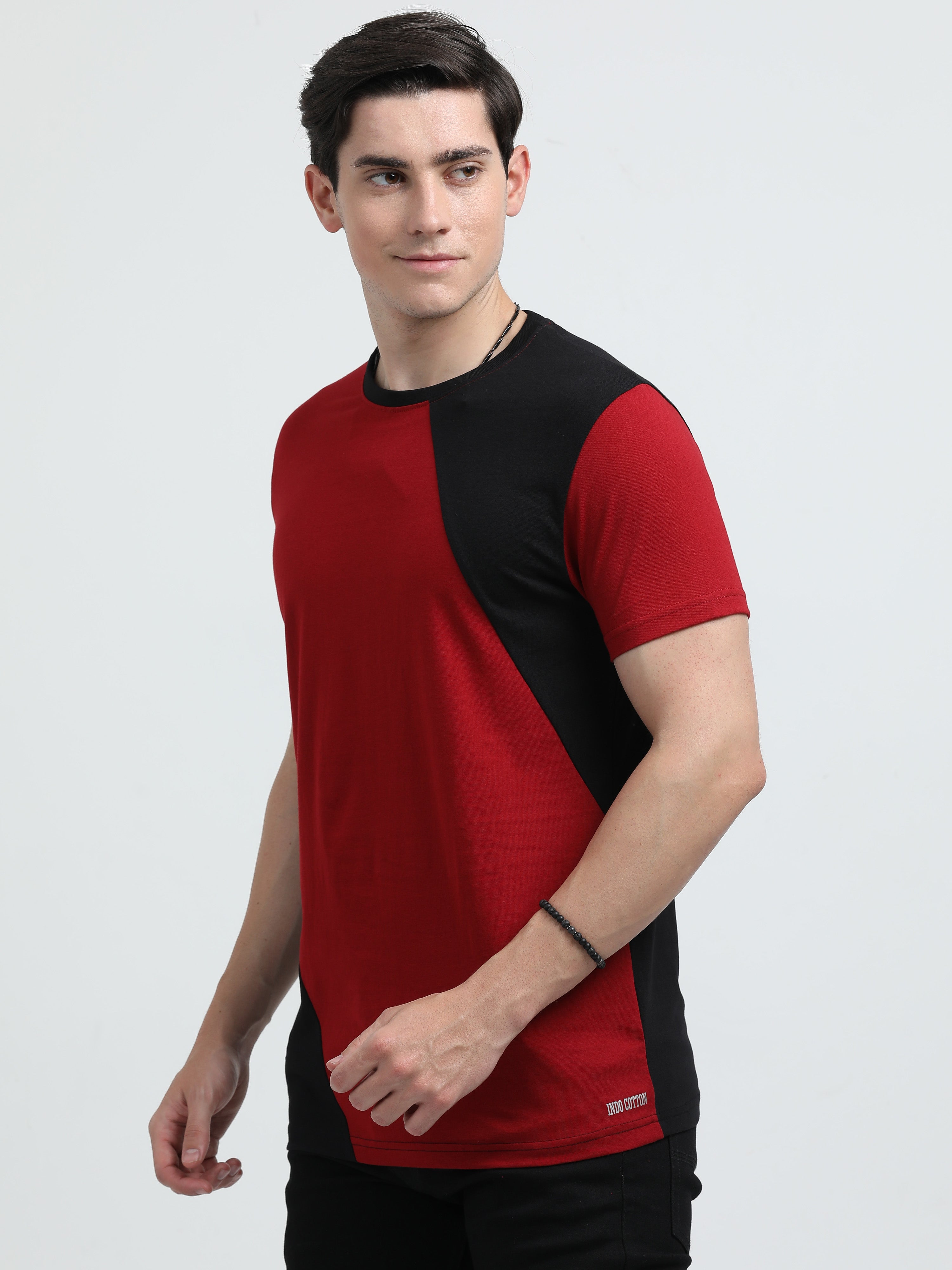 Indo Cotton Men's Color Blocked Crew Neck T-Shirt