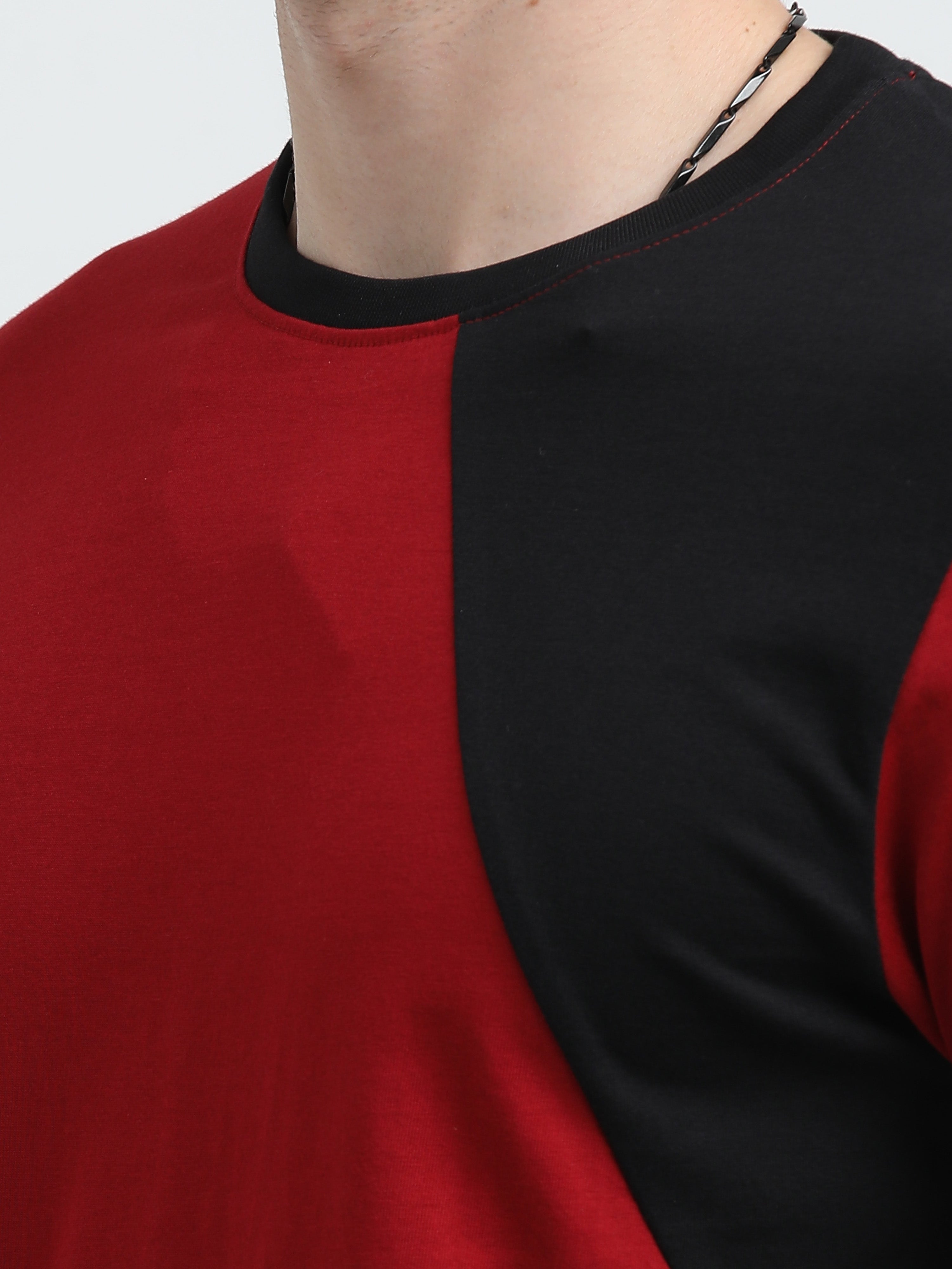 Indo Cotton Men's Color Blocked Crew Neck T-Shirt
