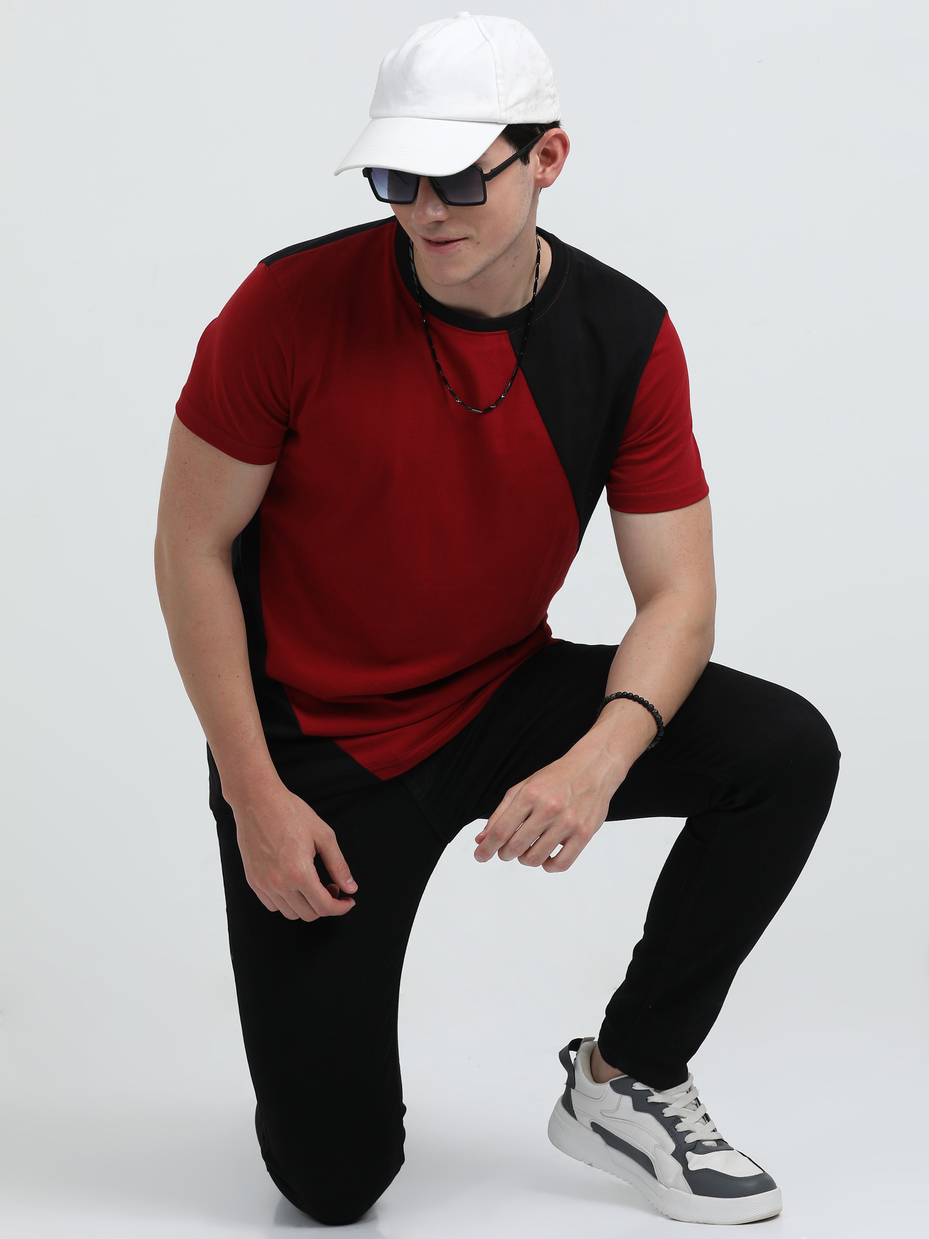 Indo Cotton Men's Color Blocked Crew Neck T-Shirt